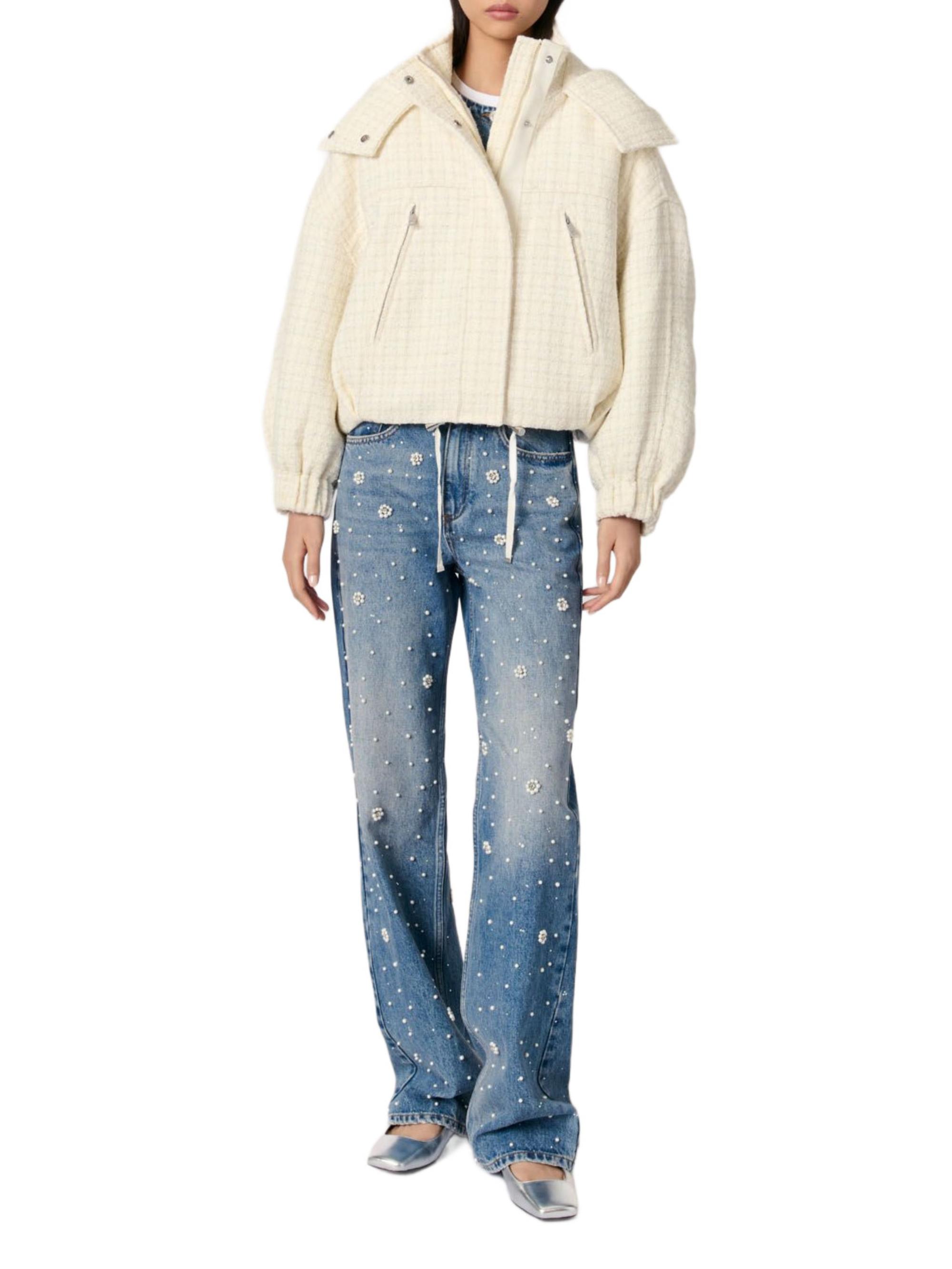 Shop Maje Tweed Down Jacket | Saks Fifth Avenue