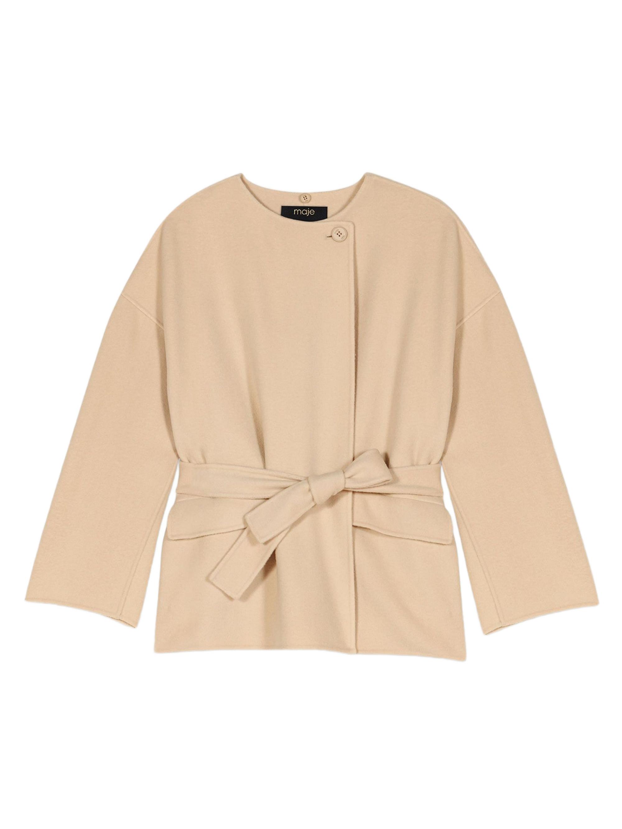 Maje Women's Double-Faced Coat with Scarf - Beige