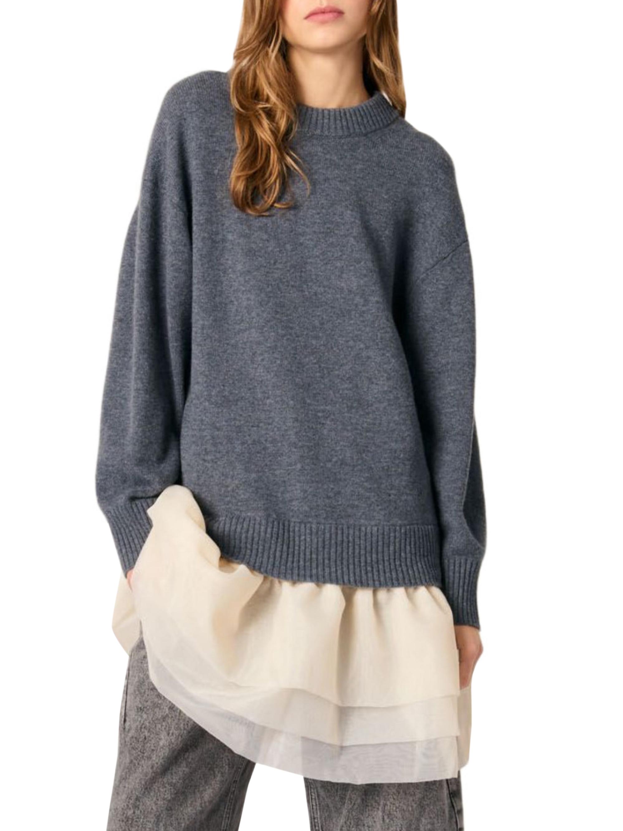 Maje Women's Wool and Organza Dual-Fabric Dress - Grey Ecru