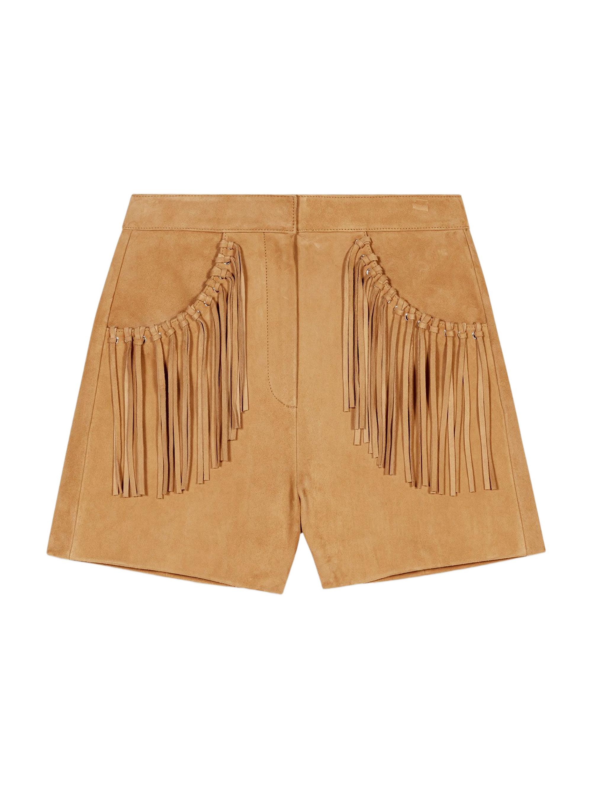 Maje Women's Fringed Leather Shorts - Beige