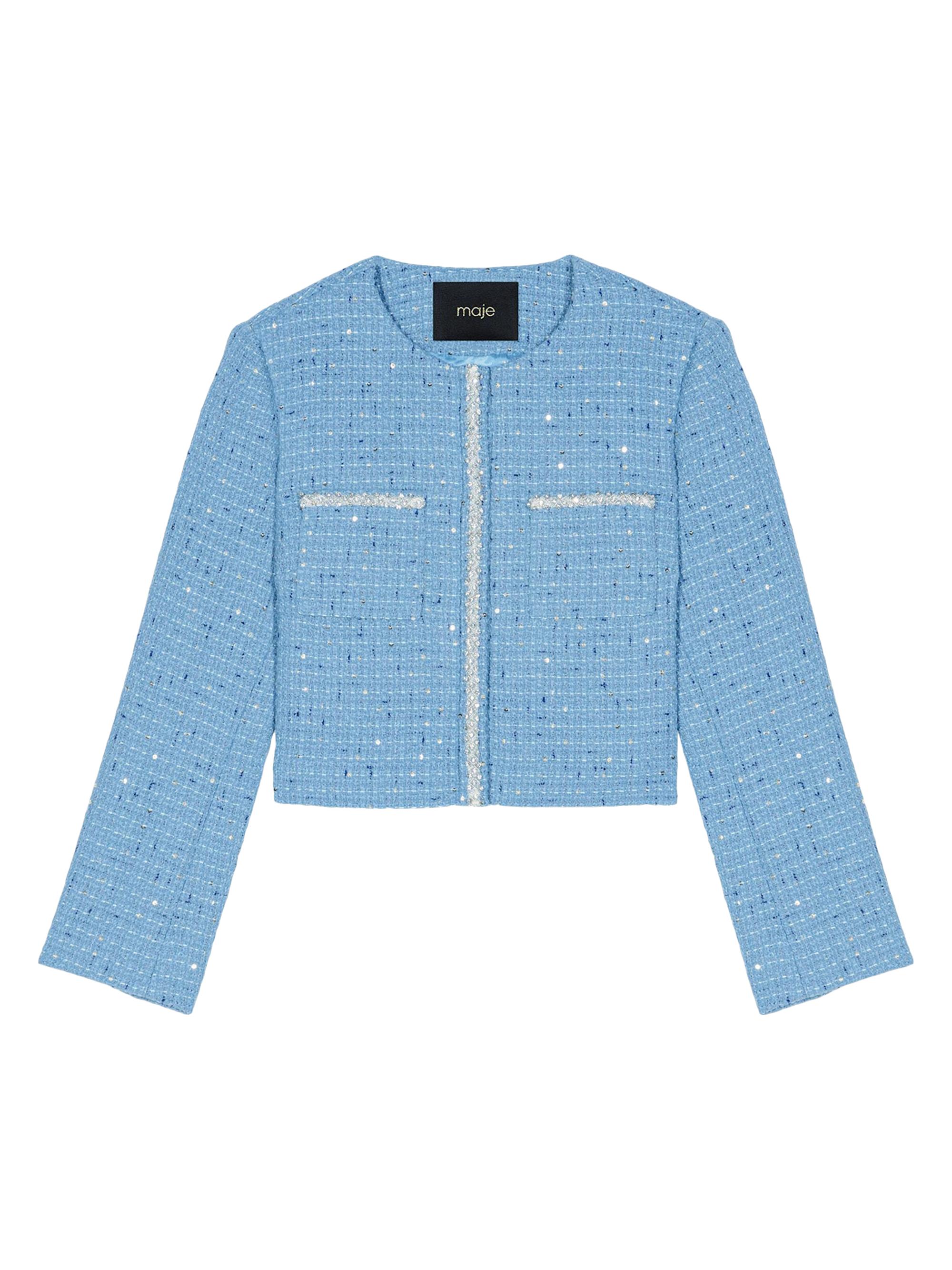 Maje Women's Short Sequin Tweed Jacket - Blue