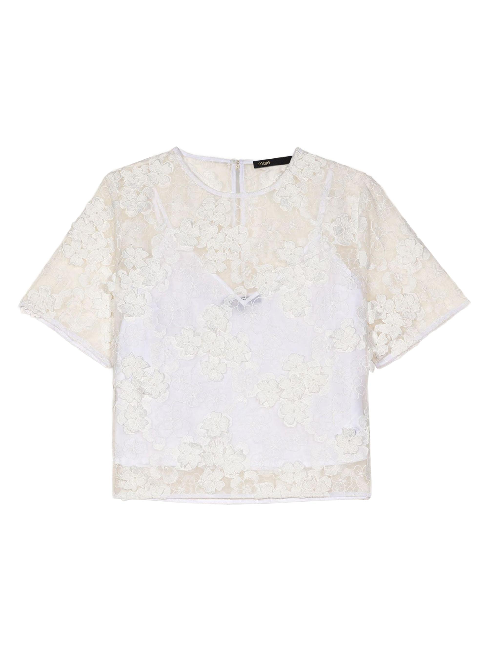 Maje Women's Embroidered Short-Sleeved Top - White