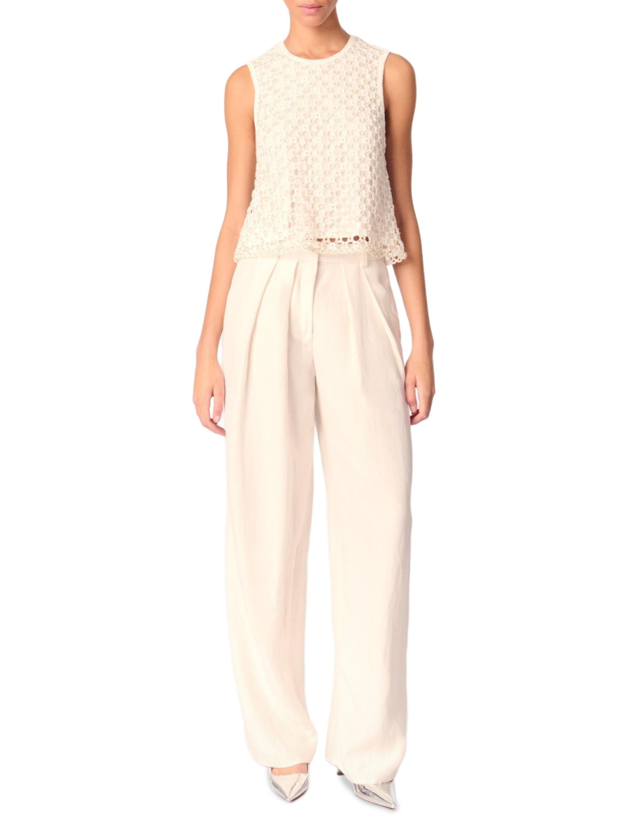 Maje Women's Crochet Top with Beads - White