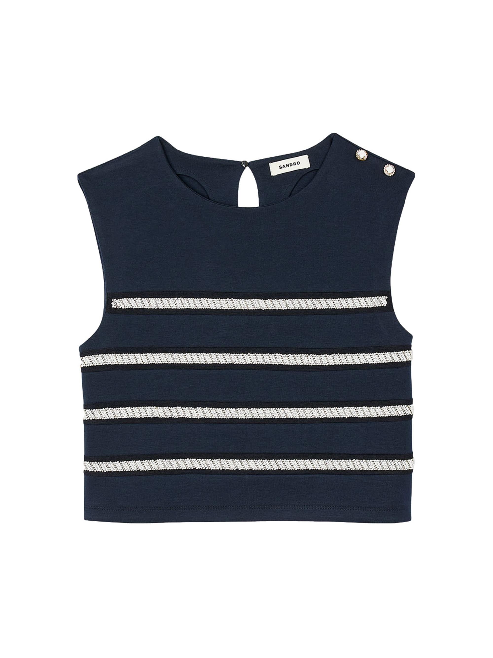 Sandro Women's Sleeveless Striped T-Shirt - Navy Blue
