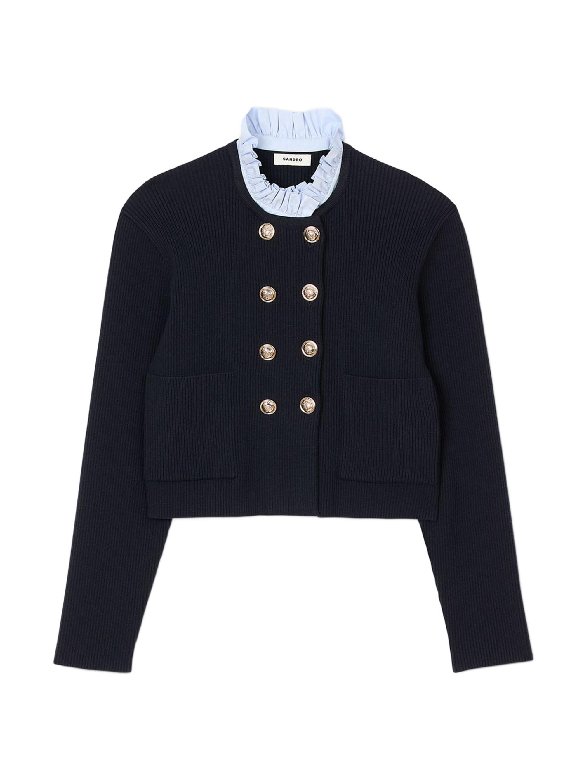 Sandro Women's Cardigan with Removable Ruffled Collar - Navy Blue