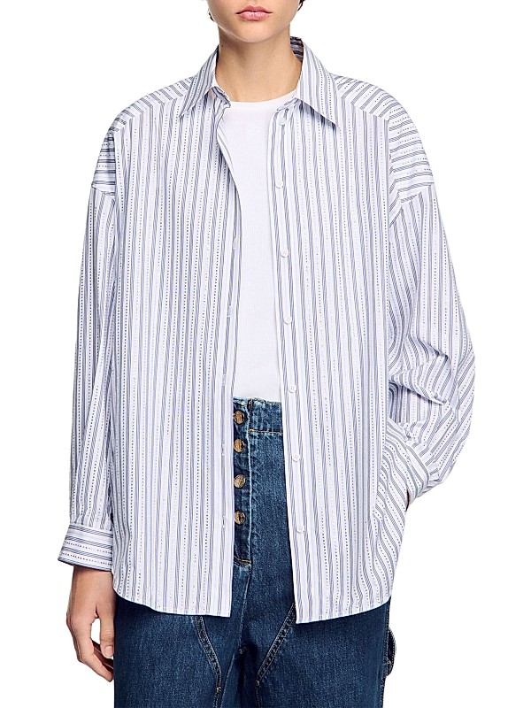Shop Sandro Striped Rhinestone Shirt | Saks Fifth Avenue Shop Sandro Striped Rhinestone Shirt | Saks Fifth Avenue