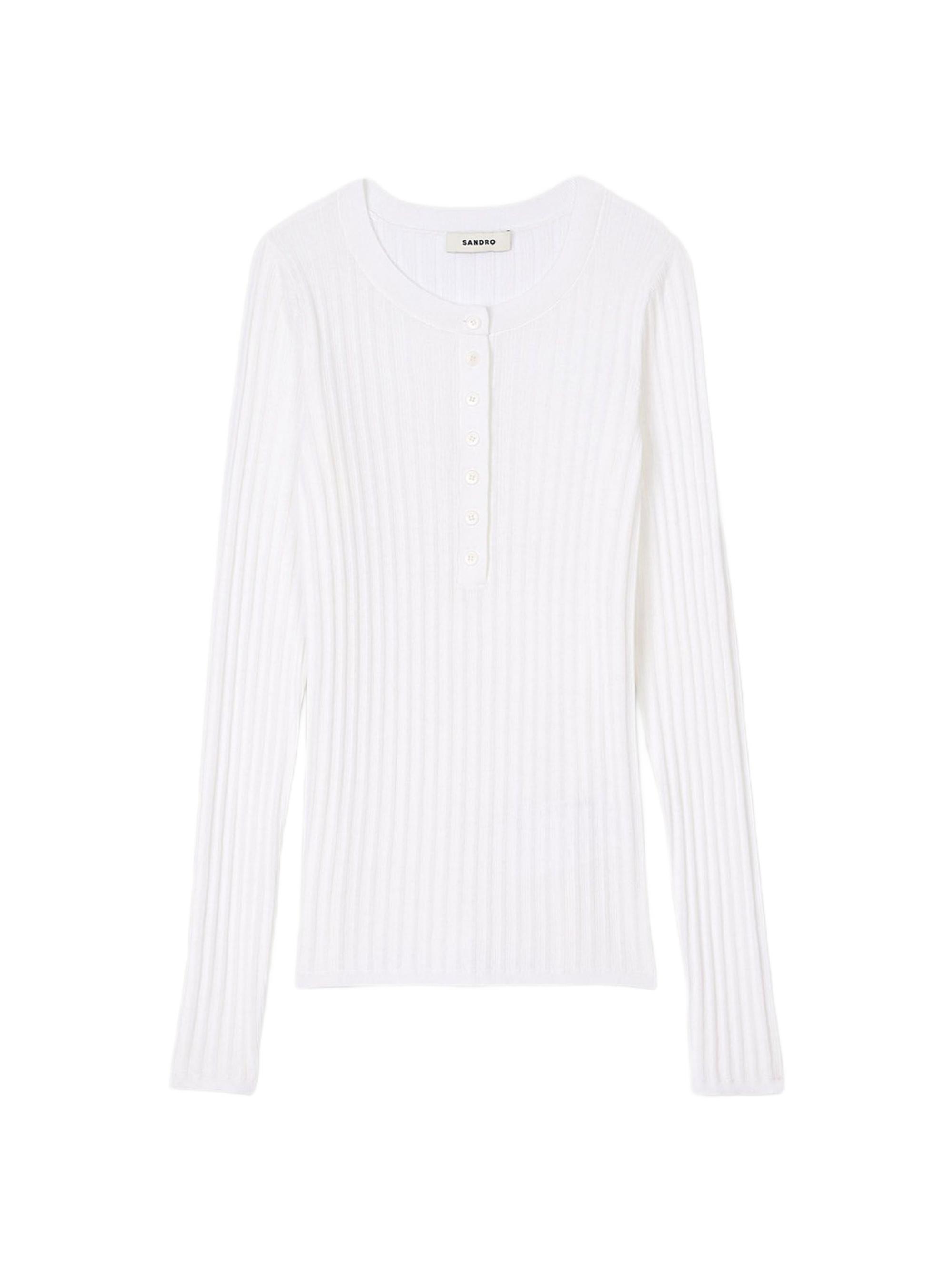 Sandro Women's Ribbed Sweater with Tunisian Collar - White