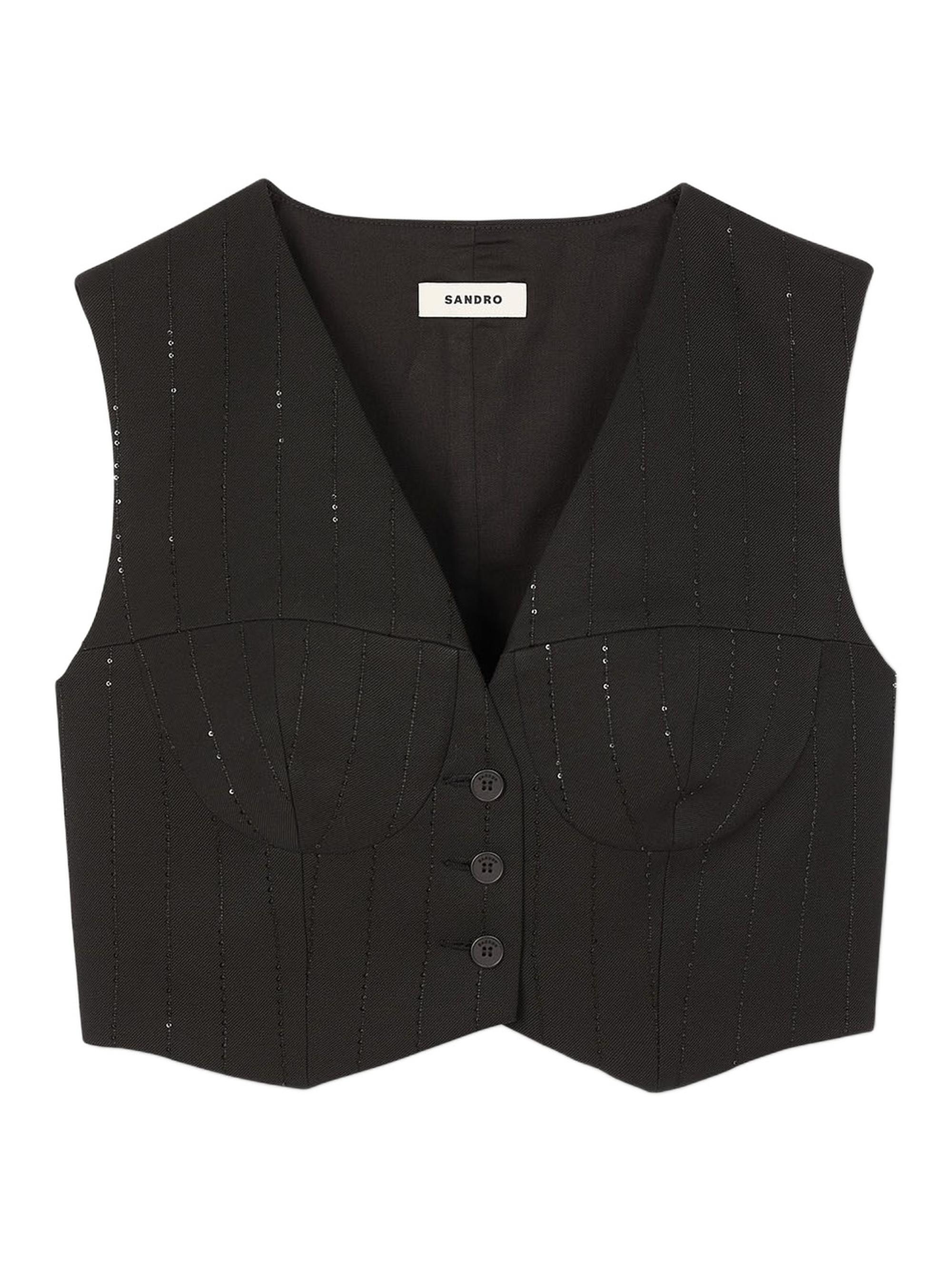 Sandro Women's Sequin Cropped Jacket Vest - Black