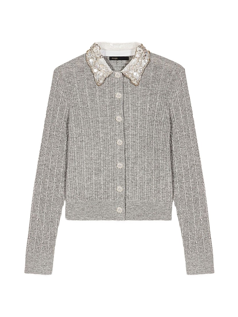Shop Maje Cardigan with Jewellery Collar | Saks Fifth Avenue Shop Maje Cardigan with Jewellery Collar | Saks Fifth Avenue