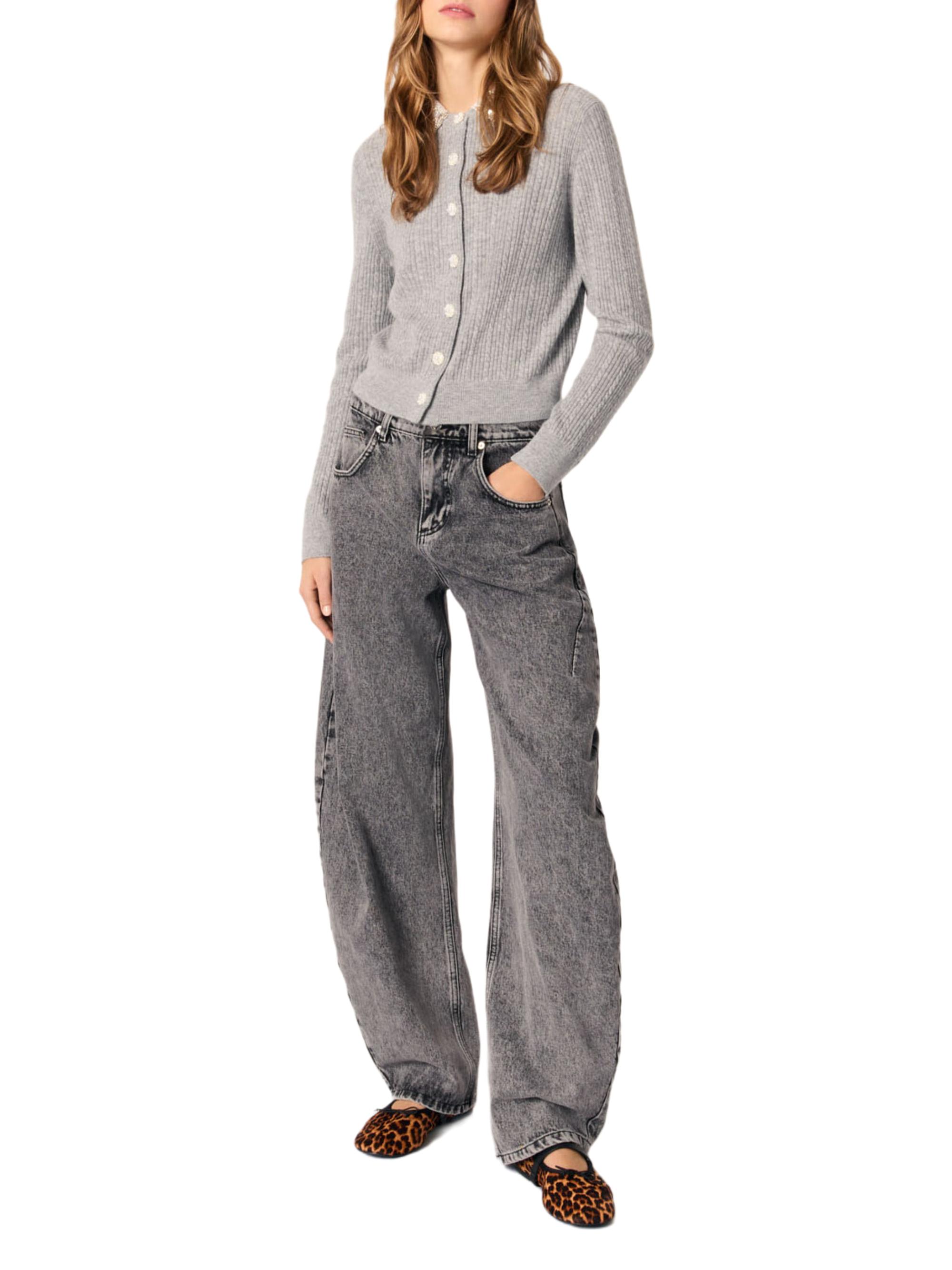 Maje Women's Cardigan with Jewellery Collar - Grey