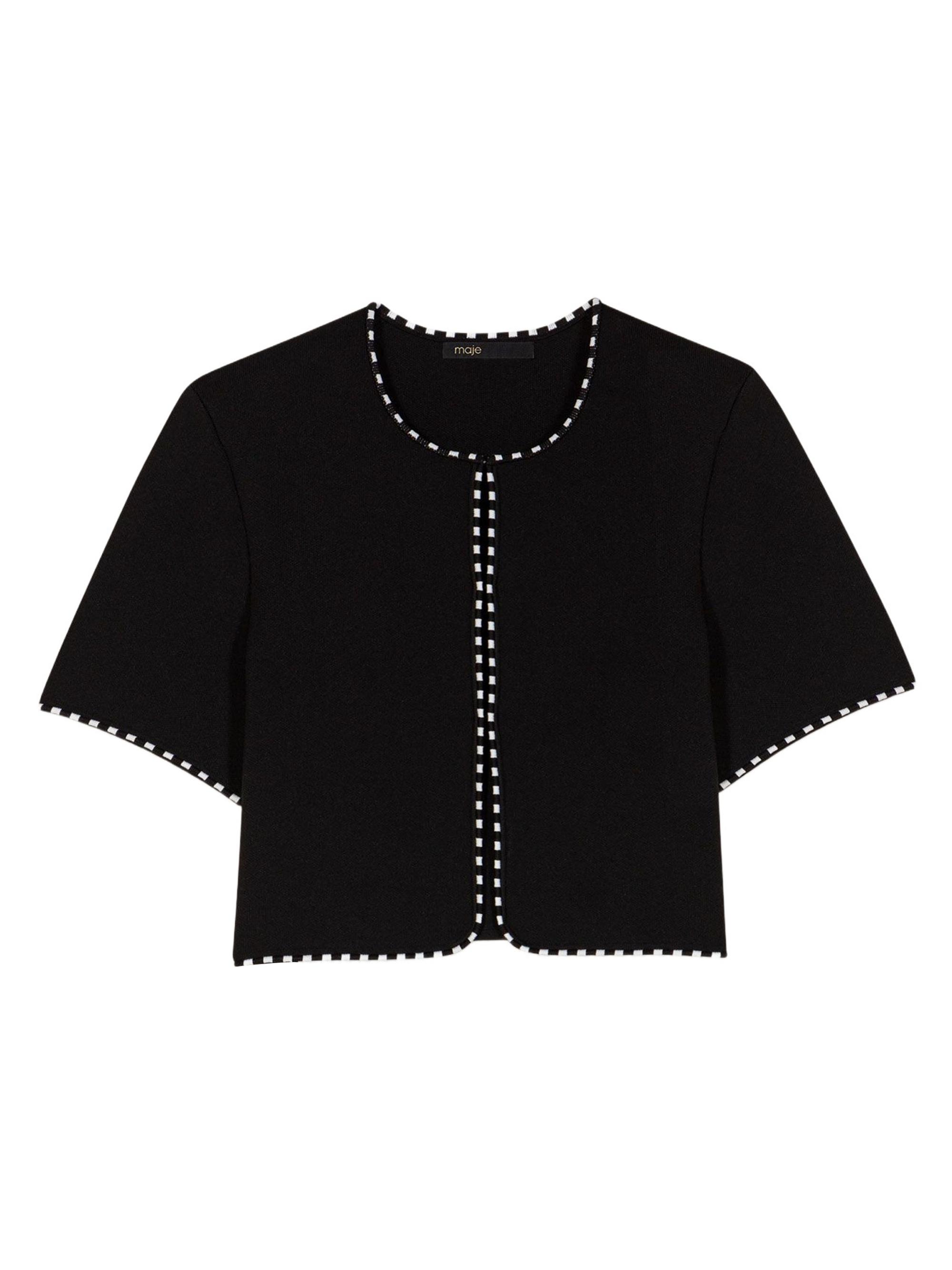 Maje Women's Cropped Short Sleeve Cardigan - Black Ecru