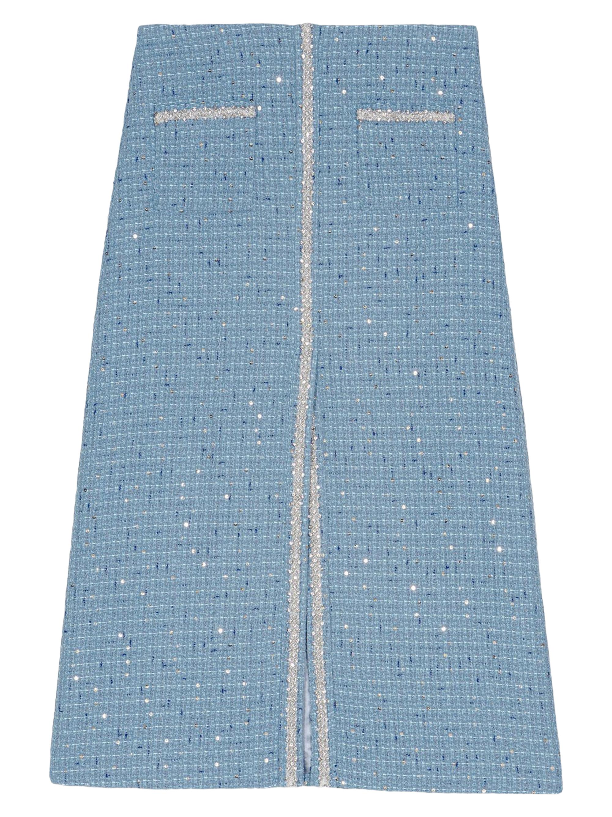 Maje Women's Sequin Tweed Midi Skirt - Blue