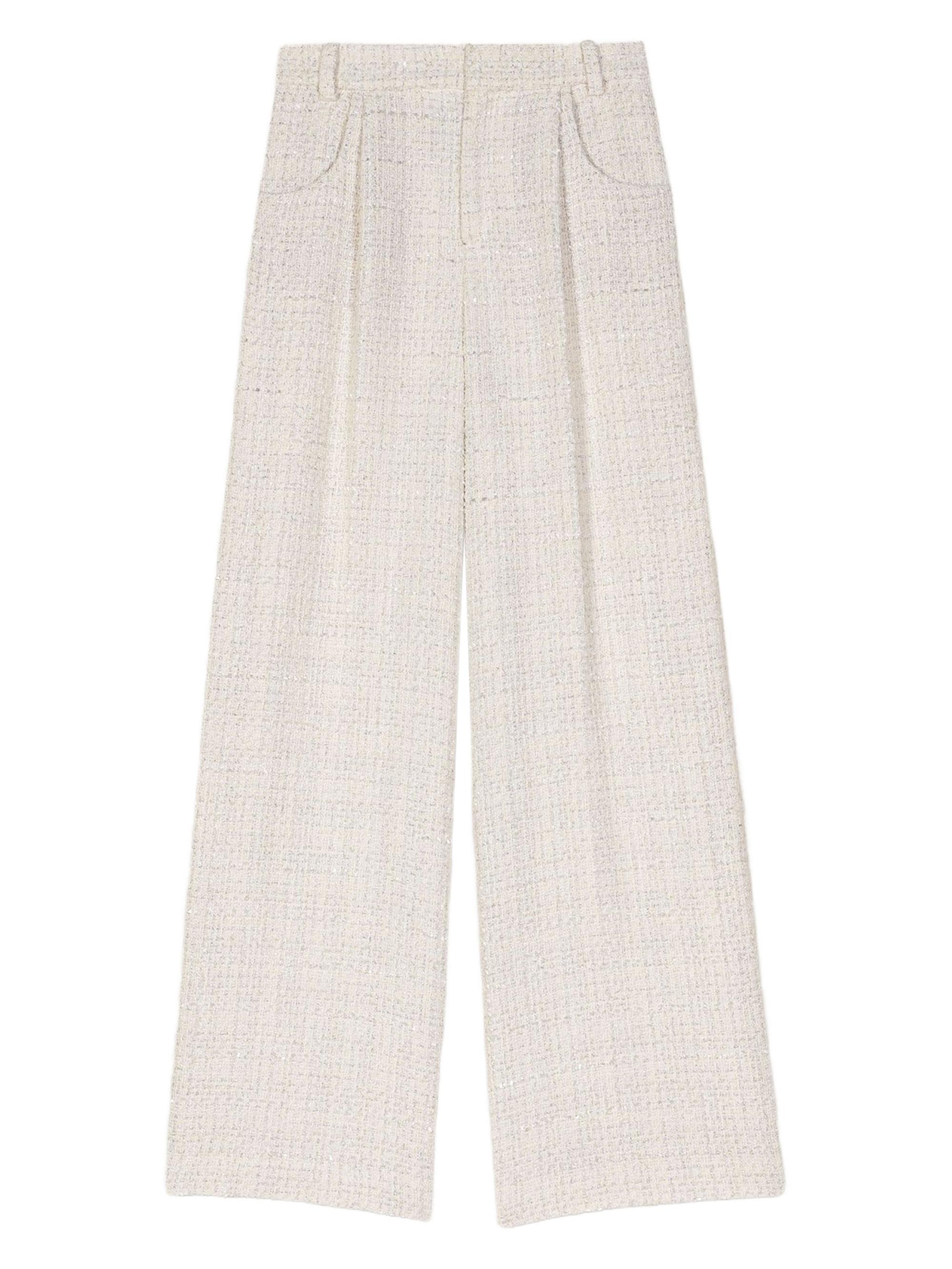 Maje Women's Wide-Leg Tweed Trousers - Ecru