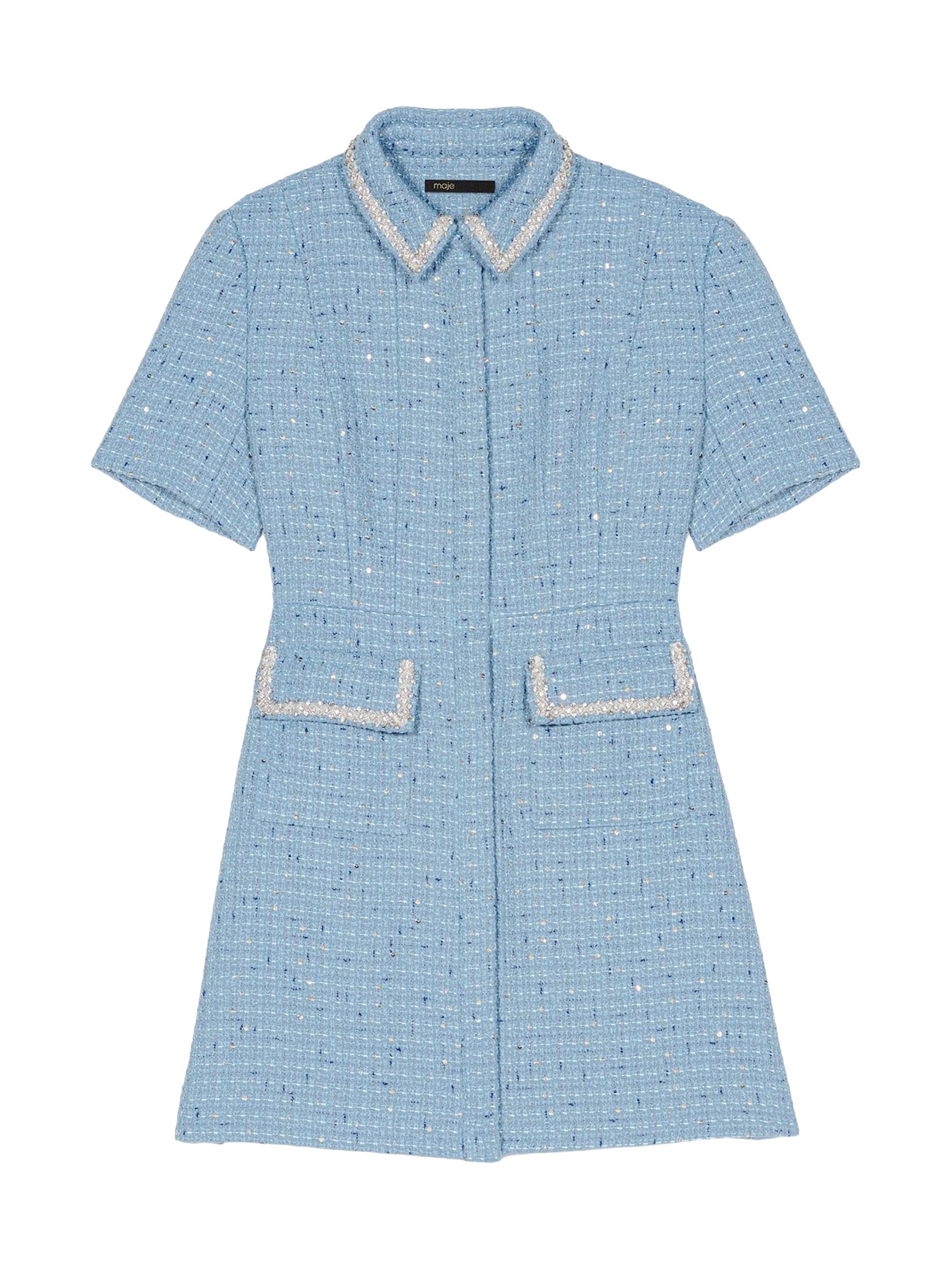 Maje Women's Sequin Tweed Mini Dress - Blue