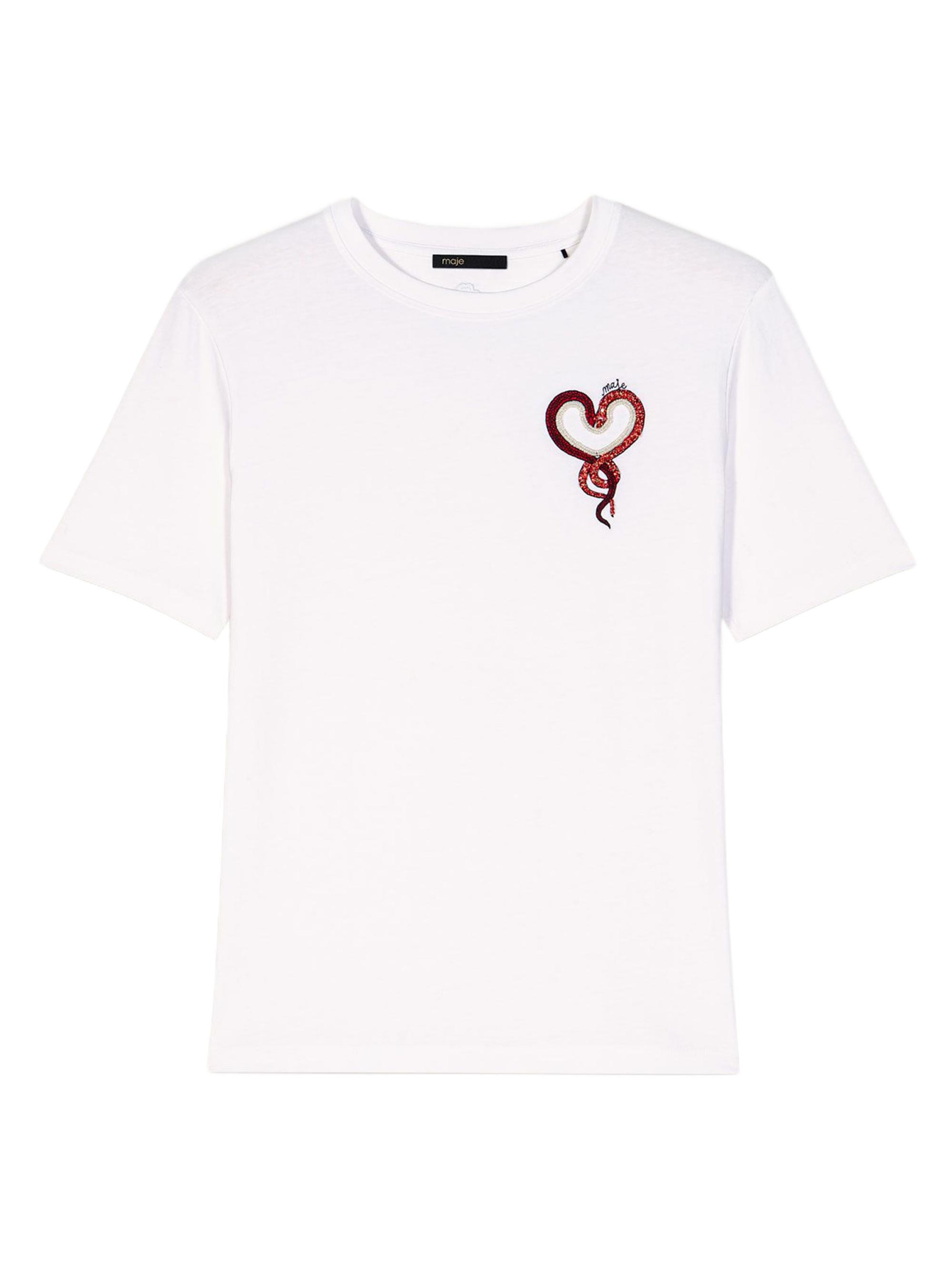 Maje Women's Embroidered T-Shirt - White Red
