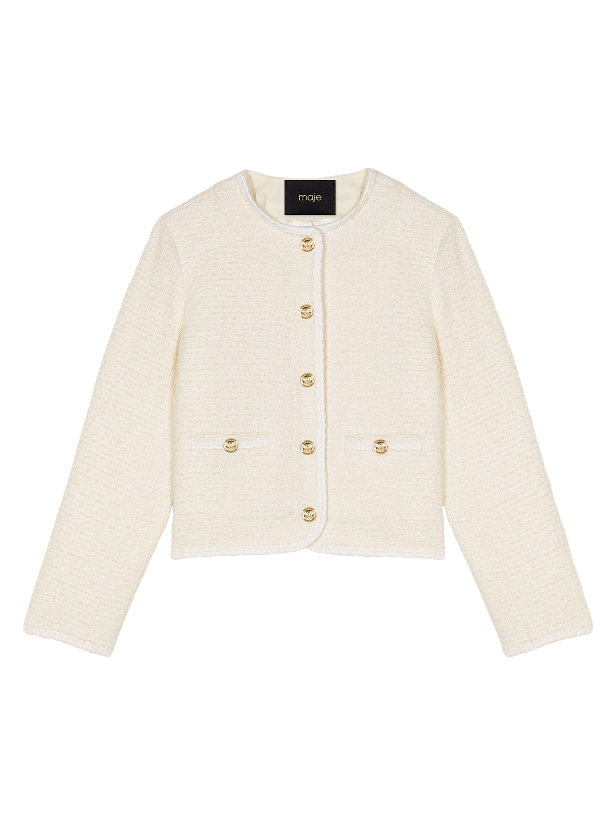 Maje Women's Short Tweed Jacket - Ecru