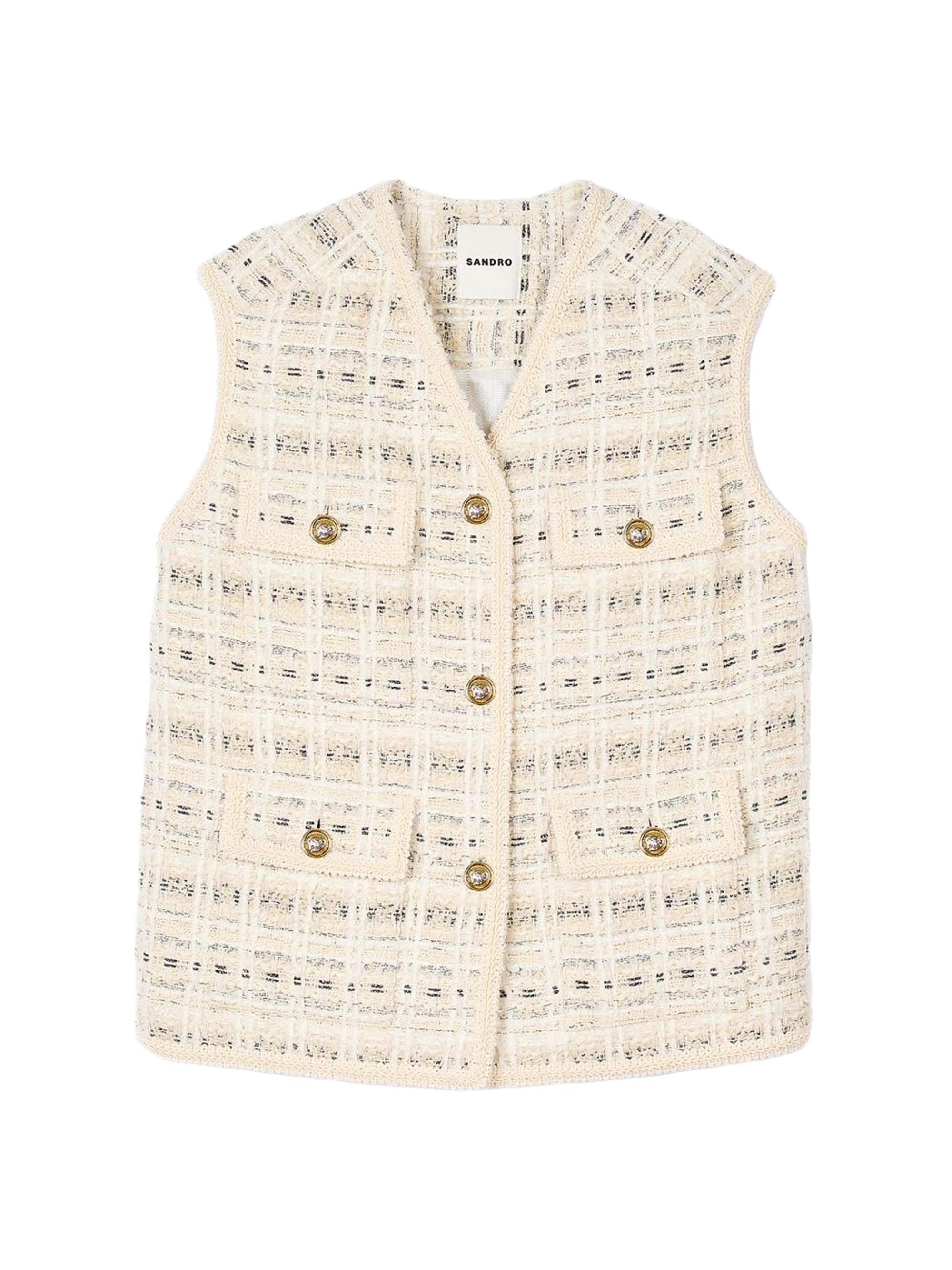 Sandro Women's Sleeveless Tweed Jacket - Ecru Lurex