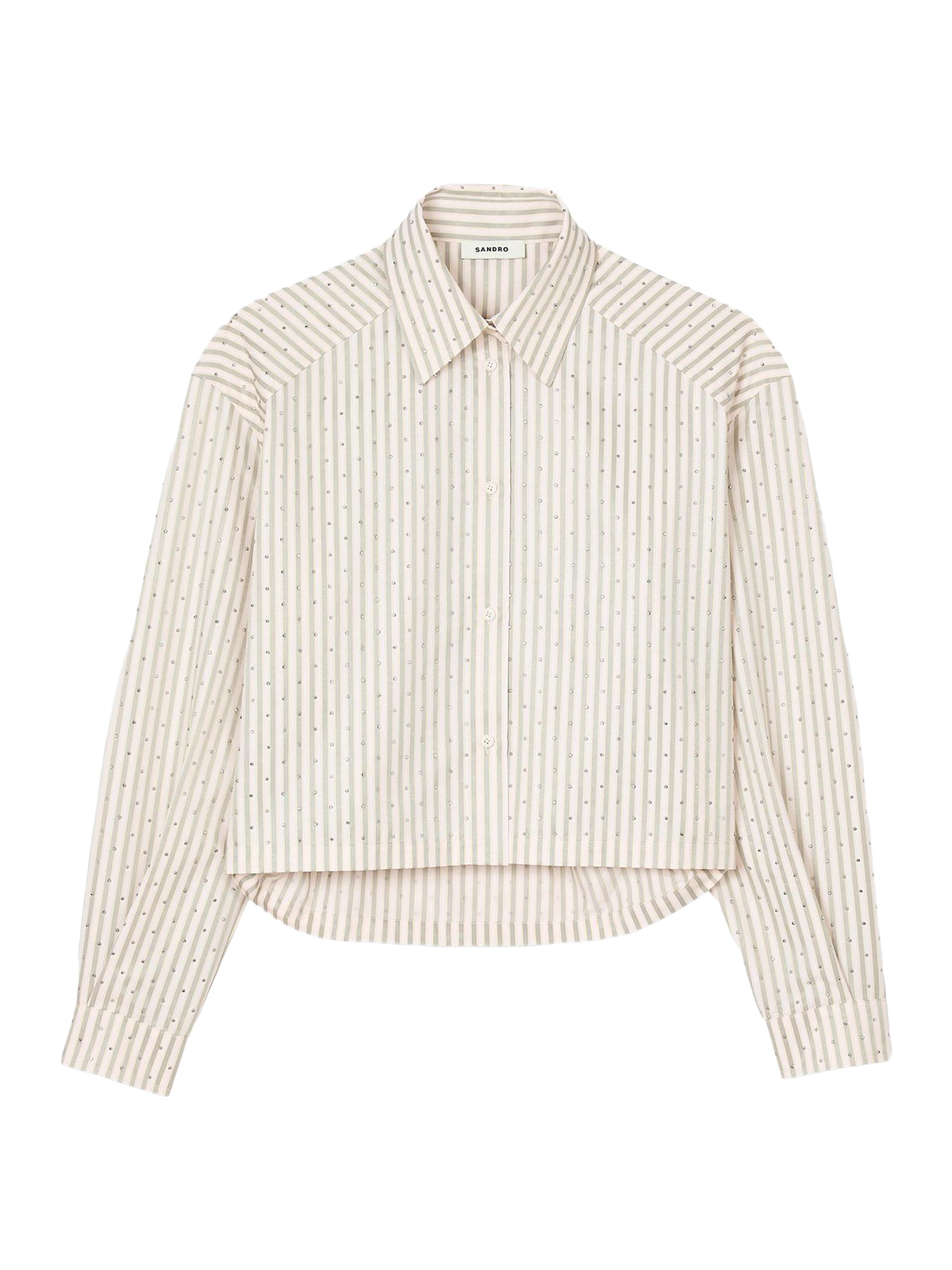 Sandro Women's Striped Rhinestone Shirt - Khaki Pink