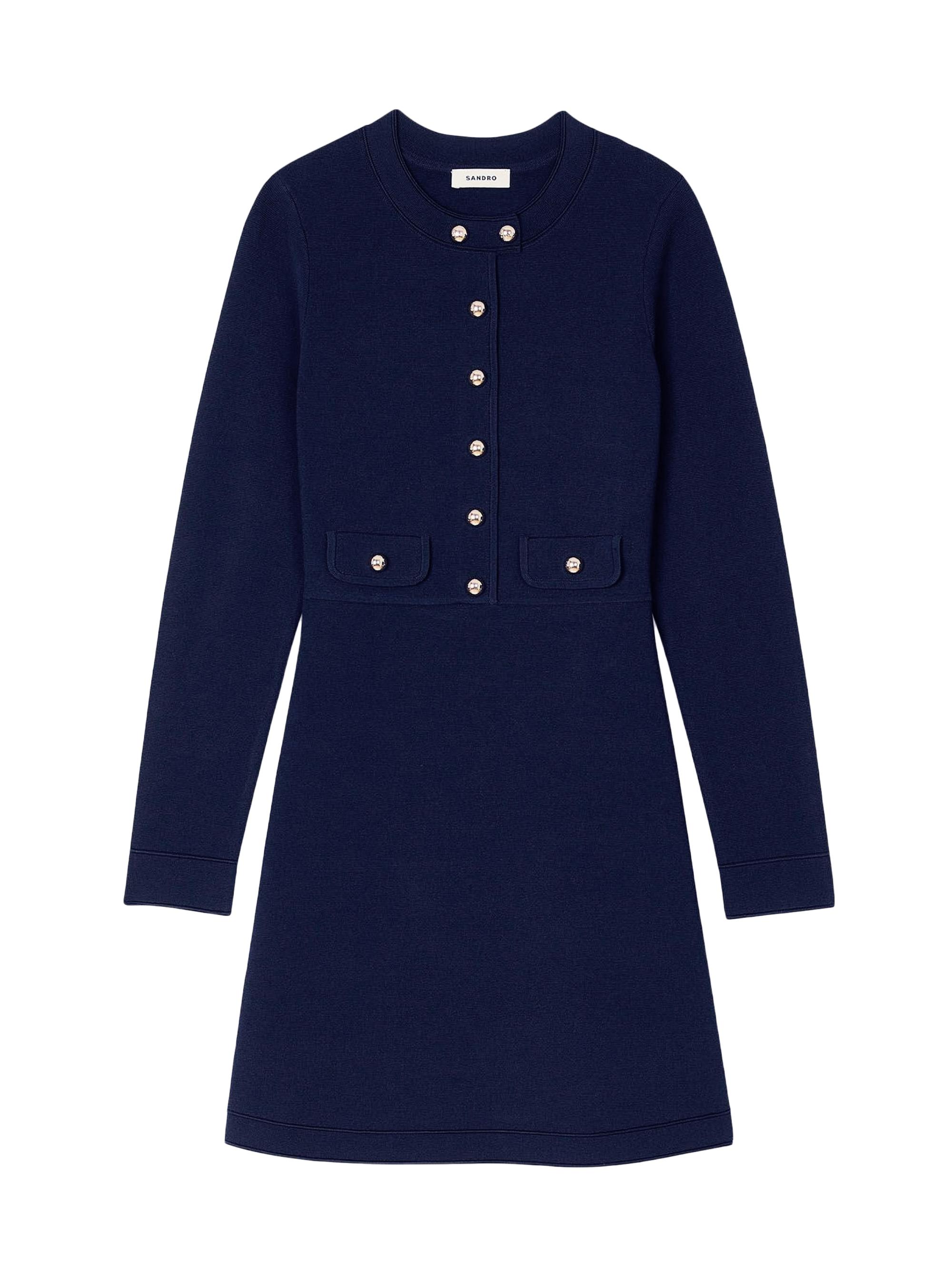 Sandro Women's Mini Button-Up Knit Dress - Navy Blue
