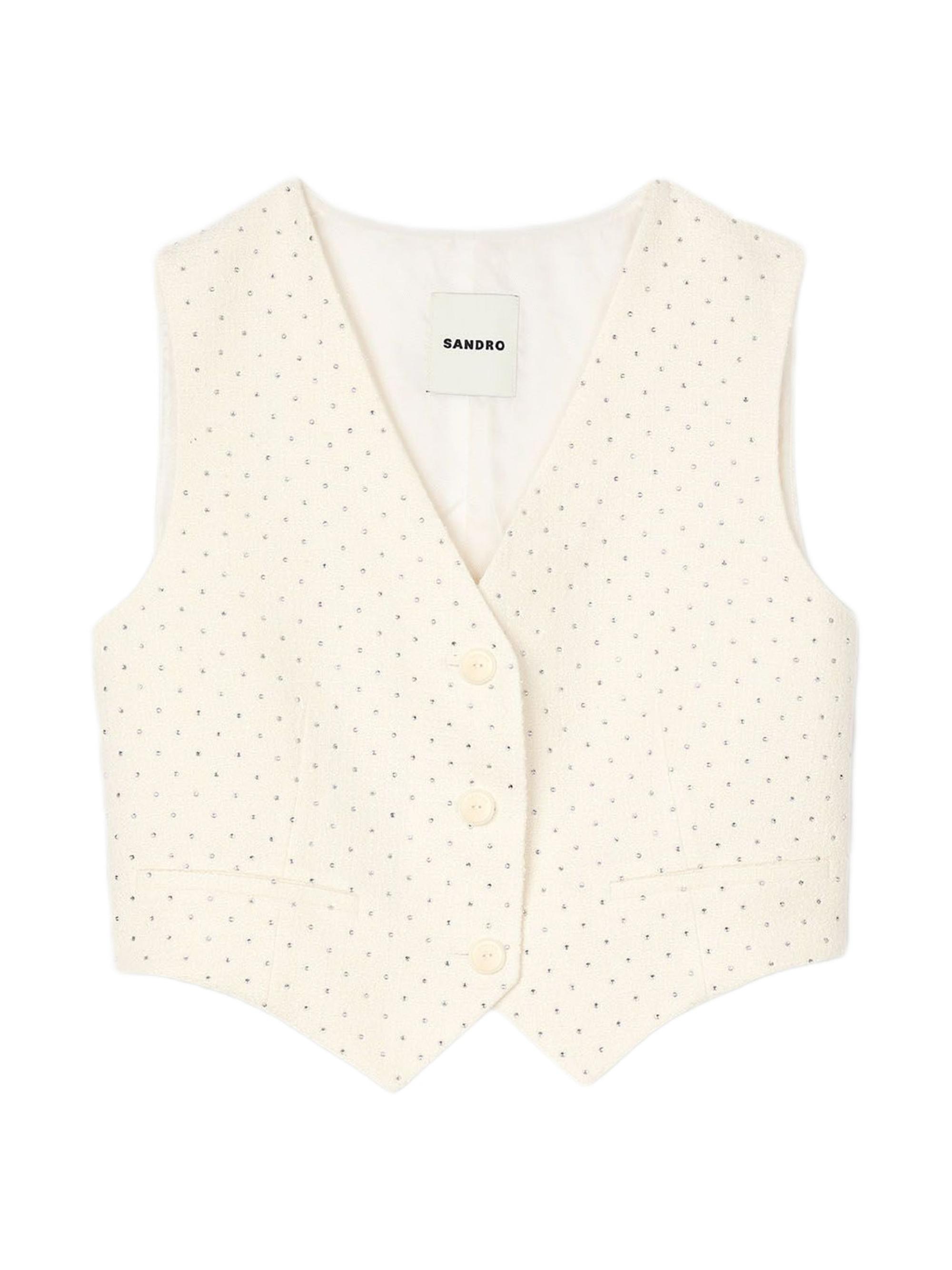 Sandro Women's Rhinestone Tweed Jacket Vest - Ecru