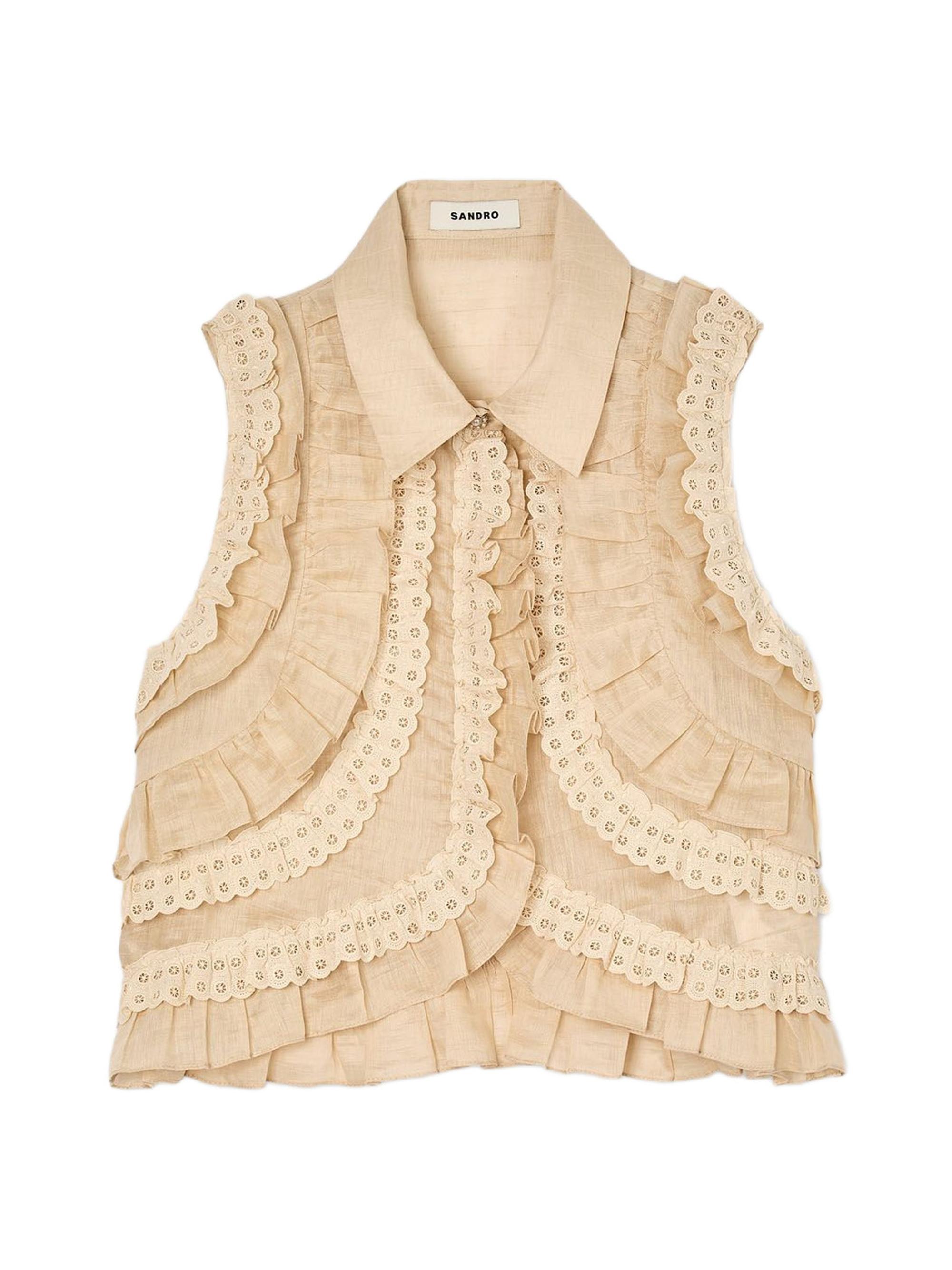 Sandro Women's Ruffled Cropped Blouse - Sand