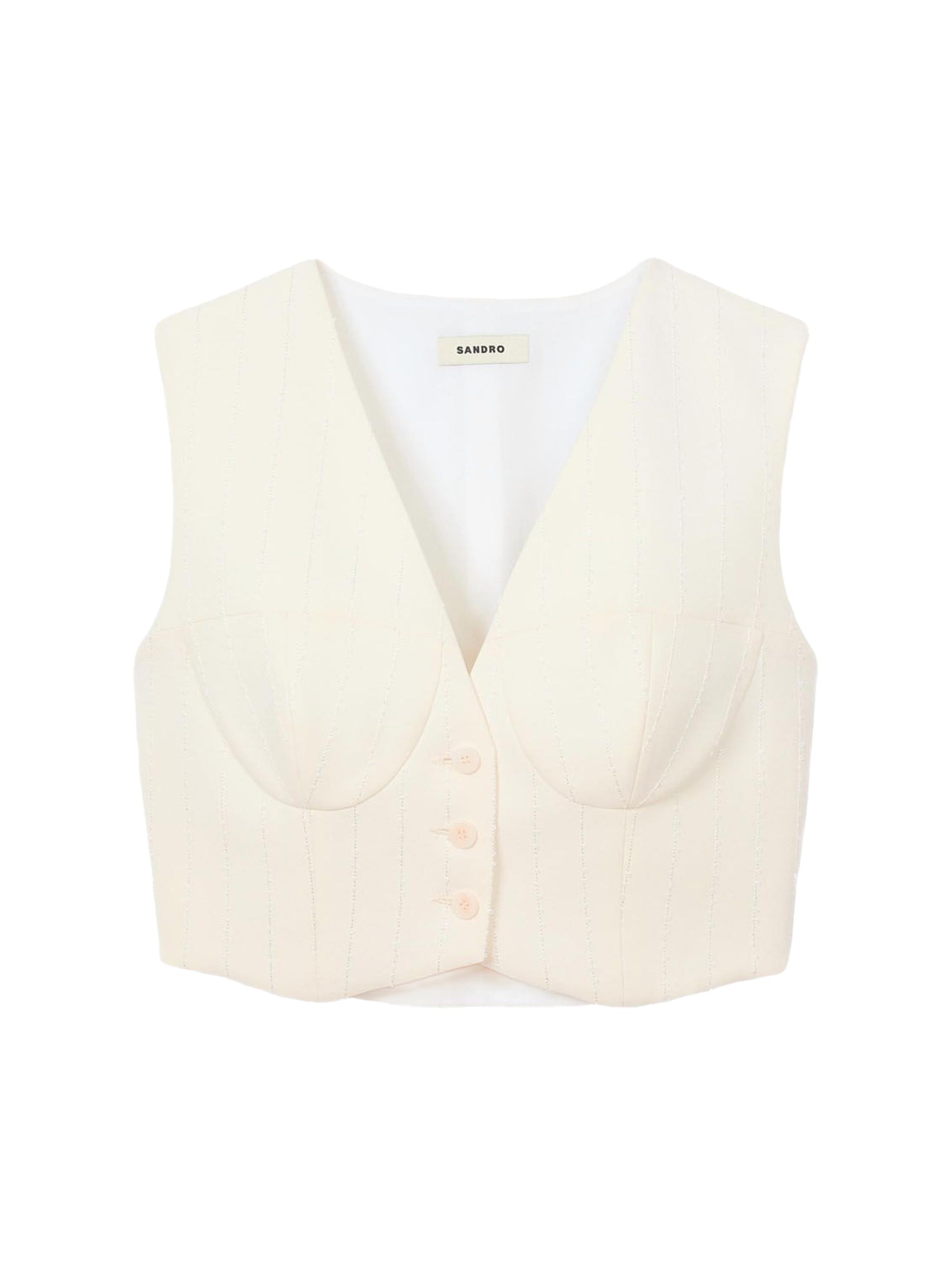 Sandro Women's Sequin Cropped Jacket Vest - Ecru