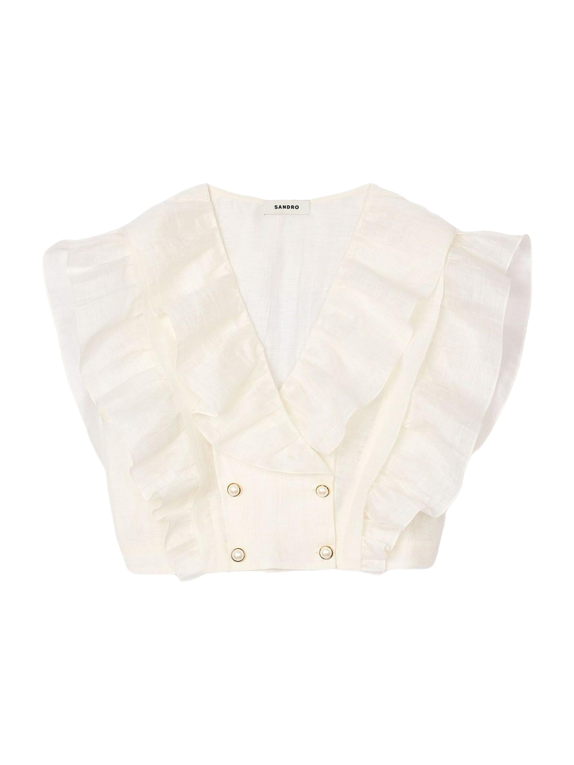 Sandro Women's Ruffled Crop Top - White