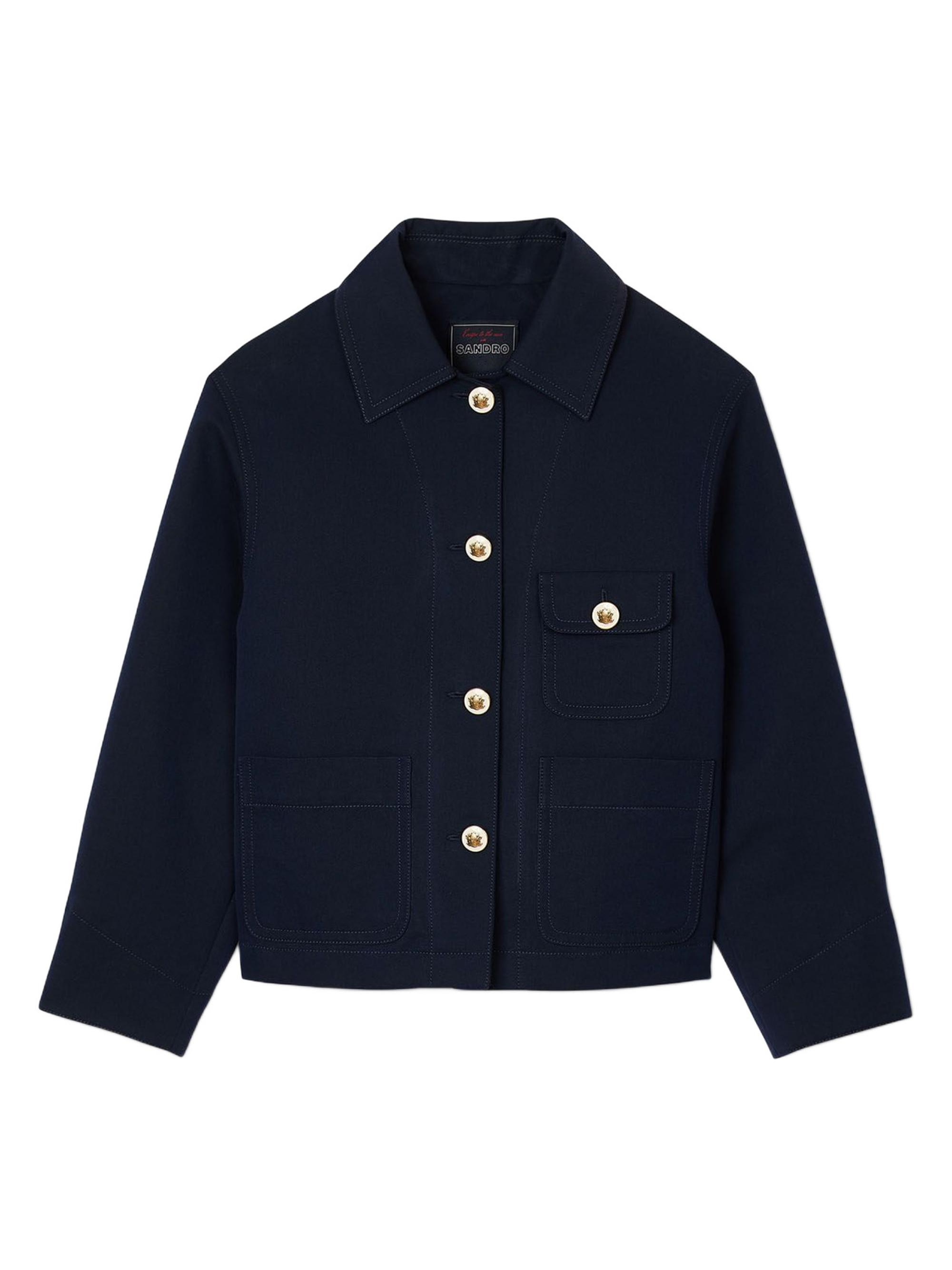 Sandro Women's Cropped Jacket with Officer Buttons - Navy Blue