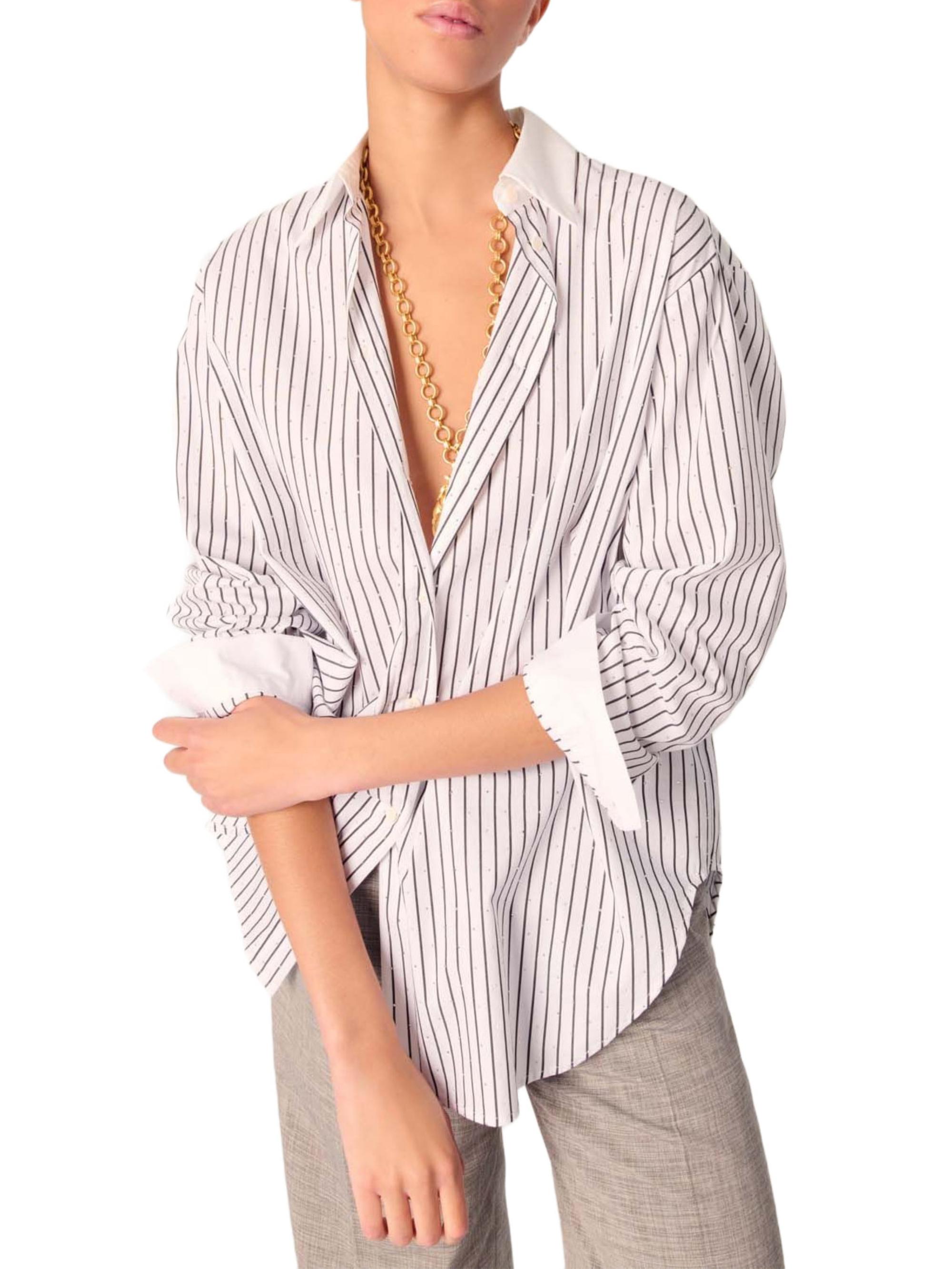 Maje Women's Rhinestone Striped Shirt - Black White Stripes