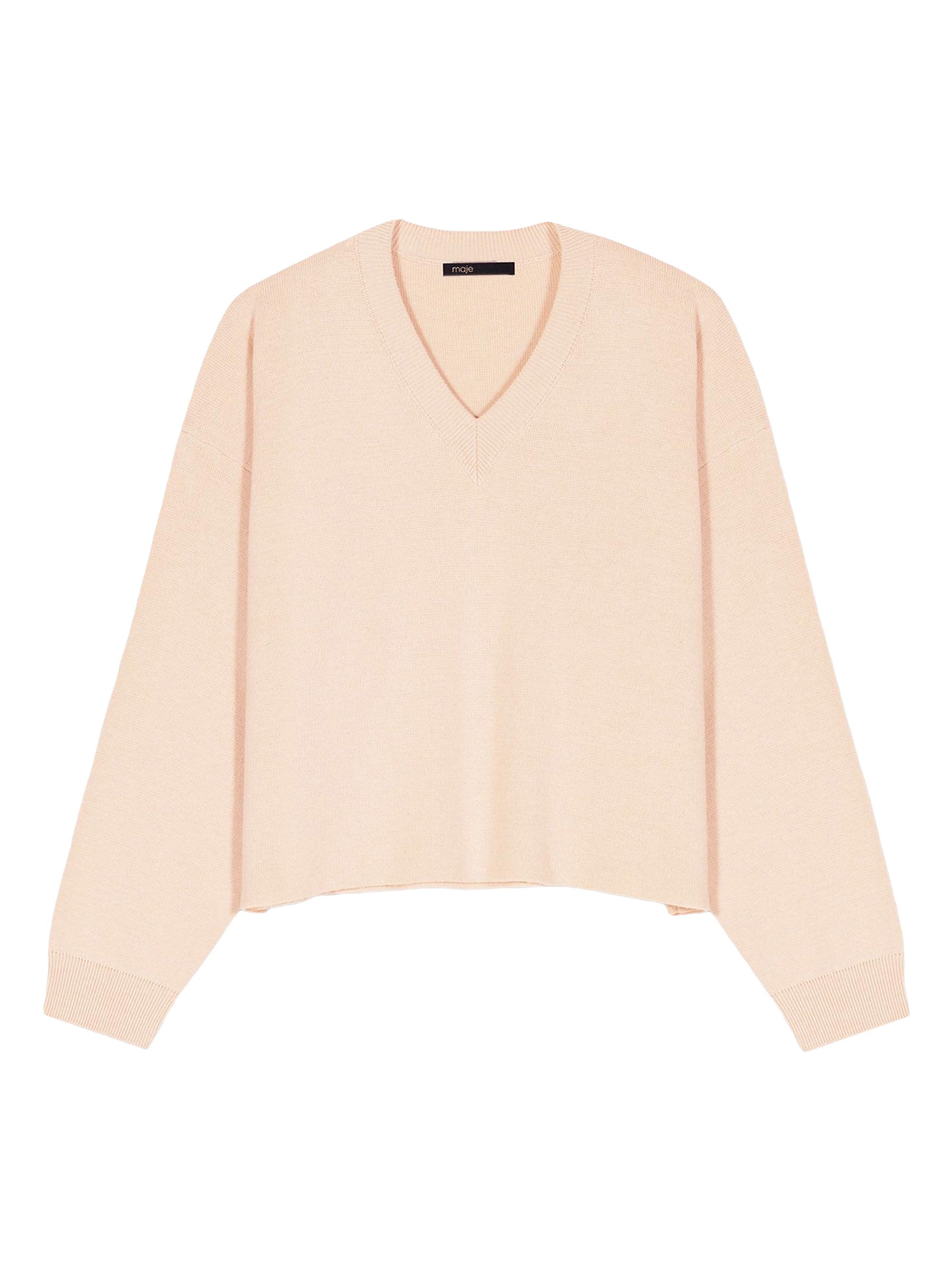 Maje Women's Wool Blend V-Neck Sweater - Beige