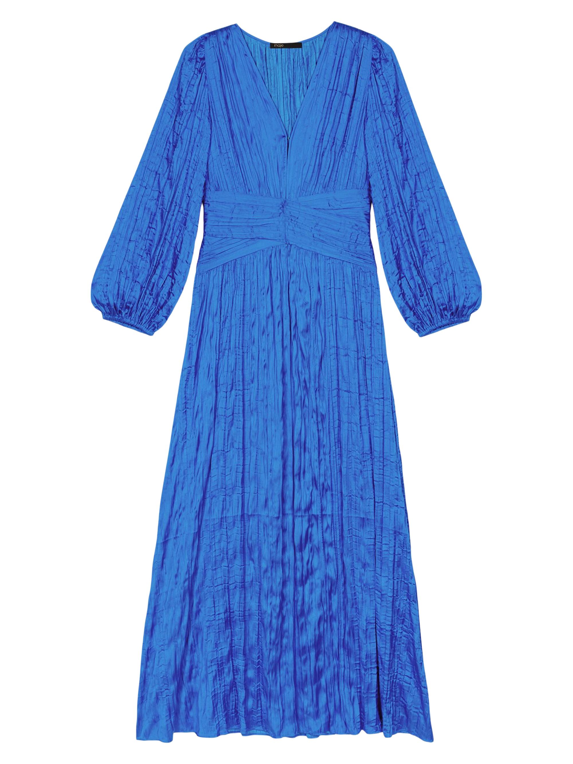 Maje Women's Pleated Satin Maxi Dress - Blue