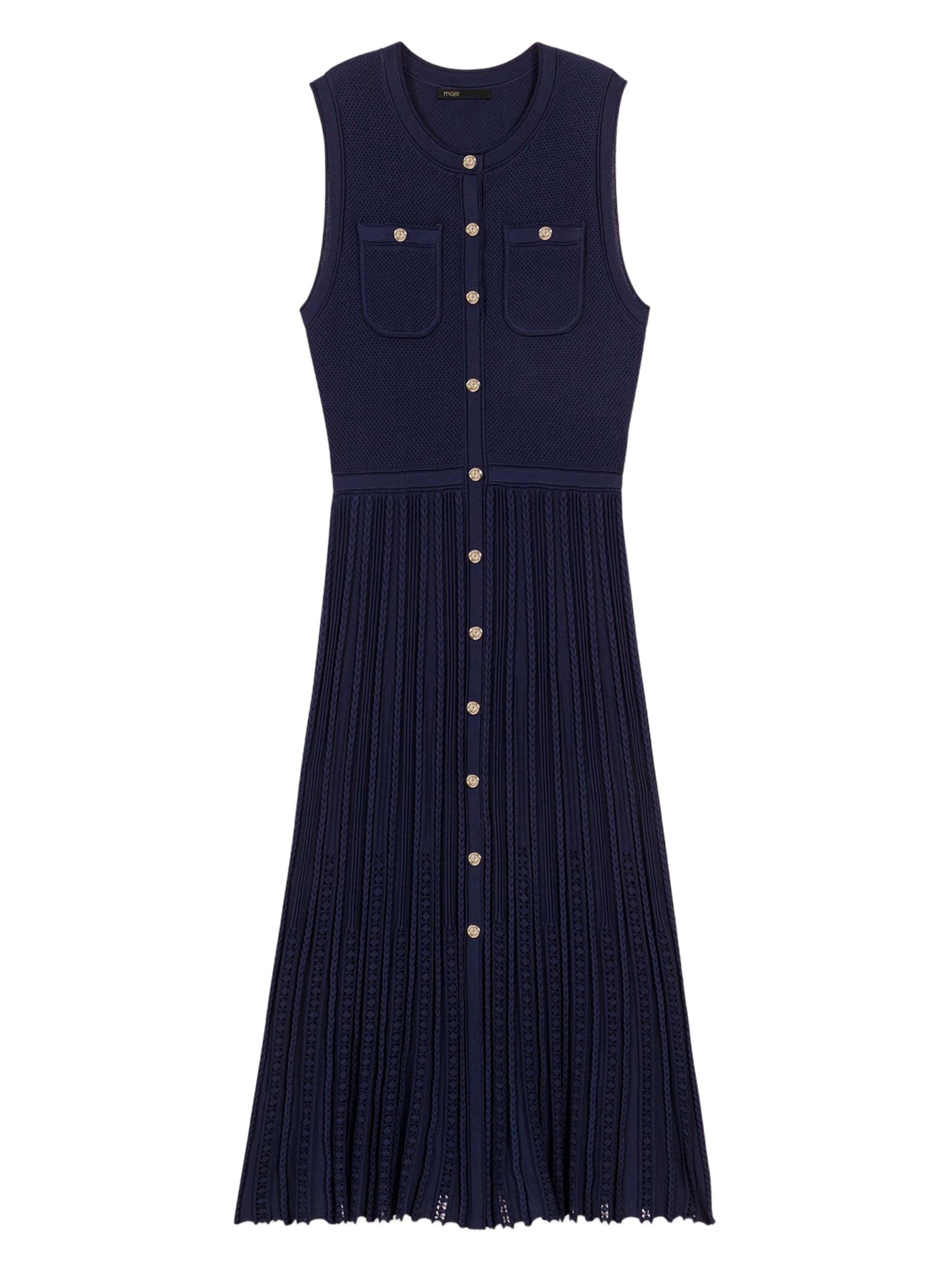 Maje Women's Pleated Knit Midi Dress - Navy