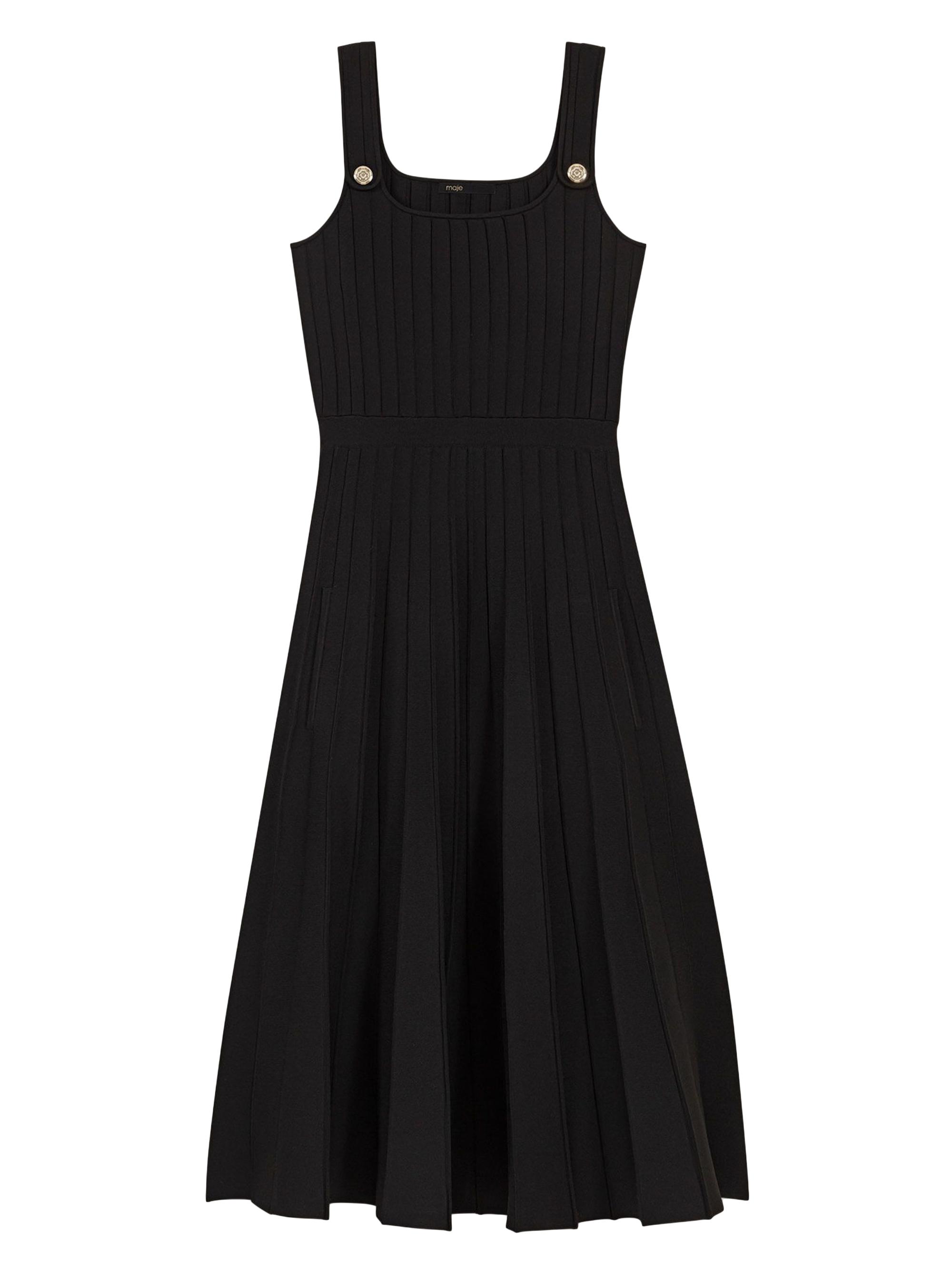 Maje Women's Pleated Knit Midi Dress - Black