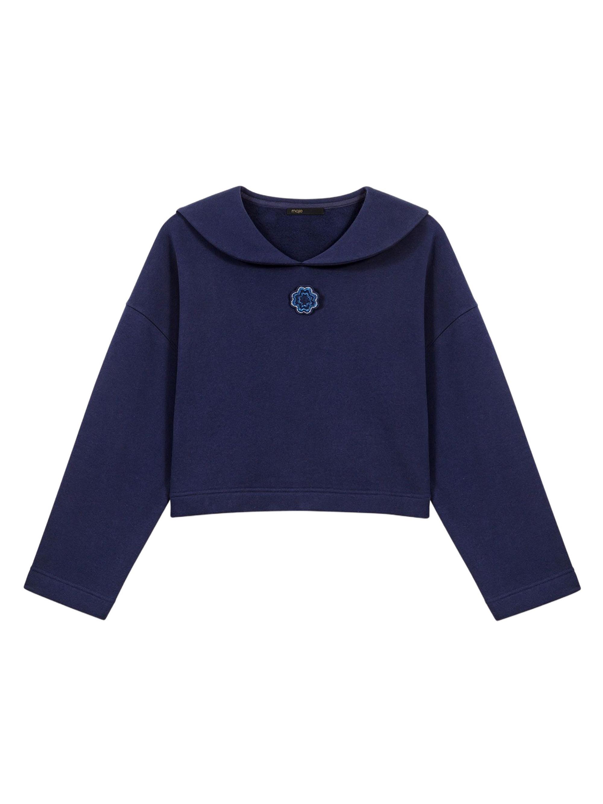 Maje Women's Short Sweater with Embroidery - Navy