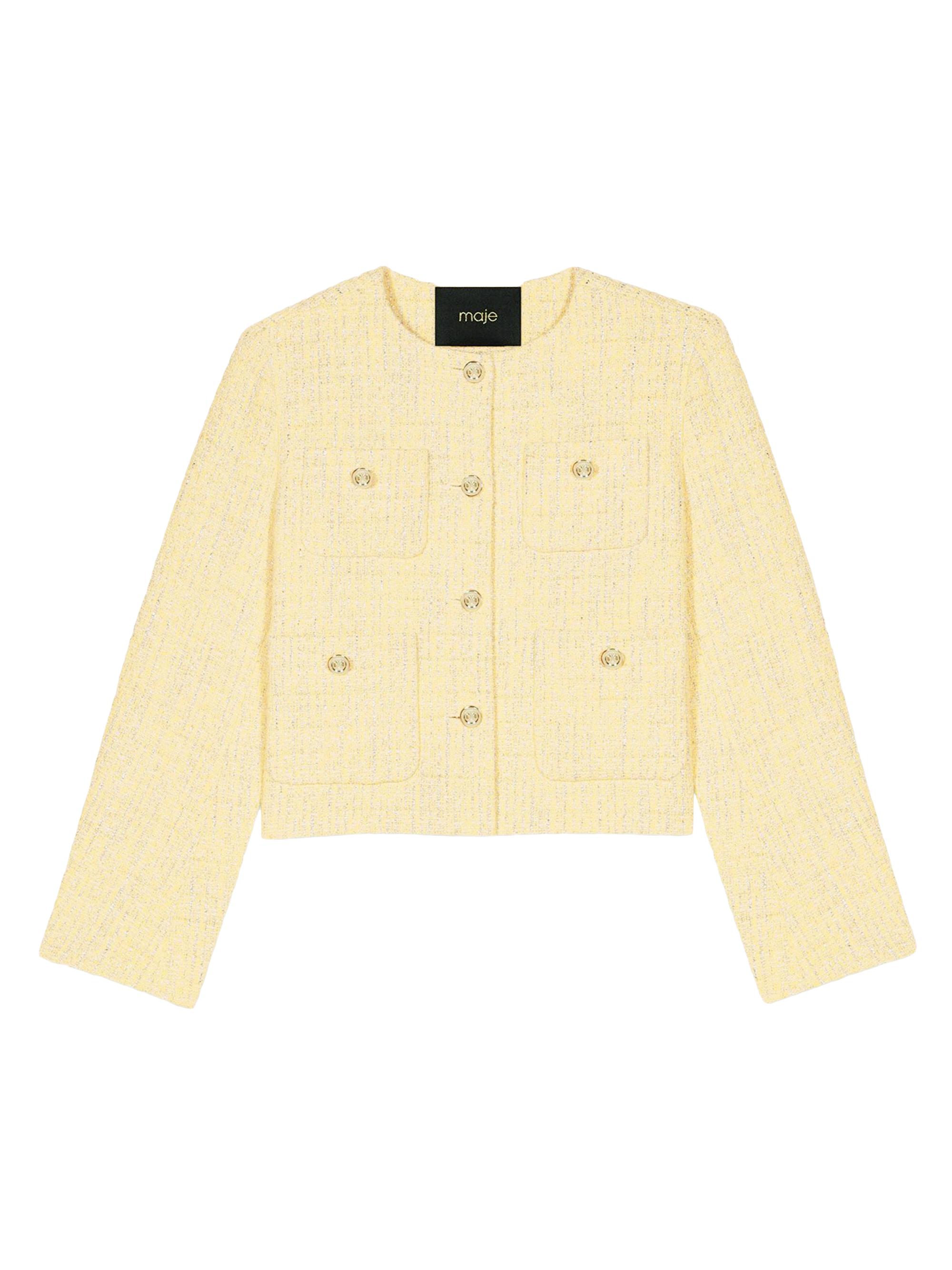 Maje Women's Short Tweed and Lurex Jacket - Yellow