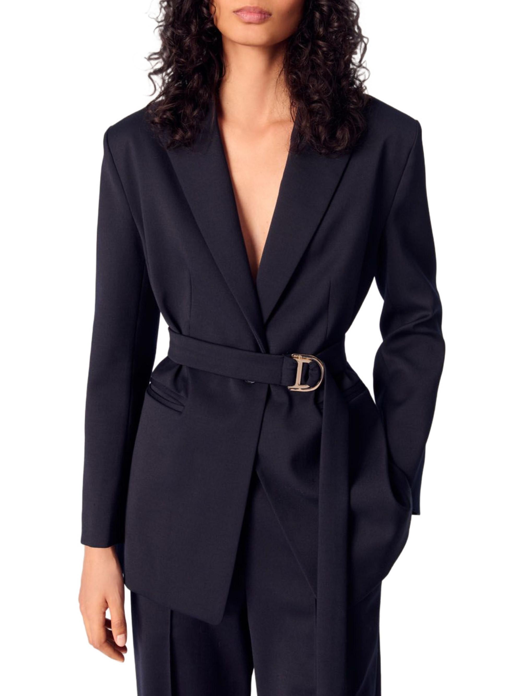 Maje Women's Suit Jacket with Pleated Back - Navy