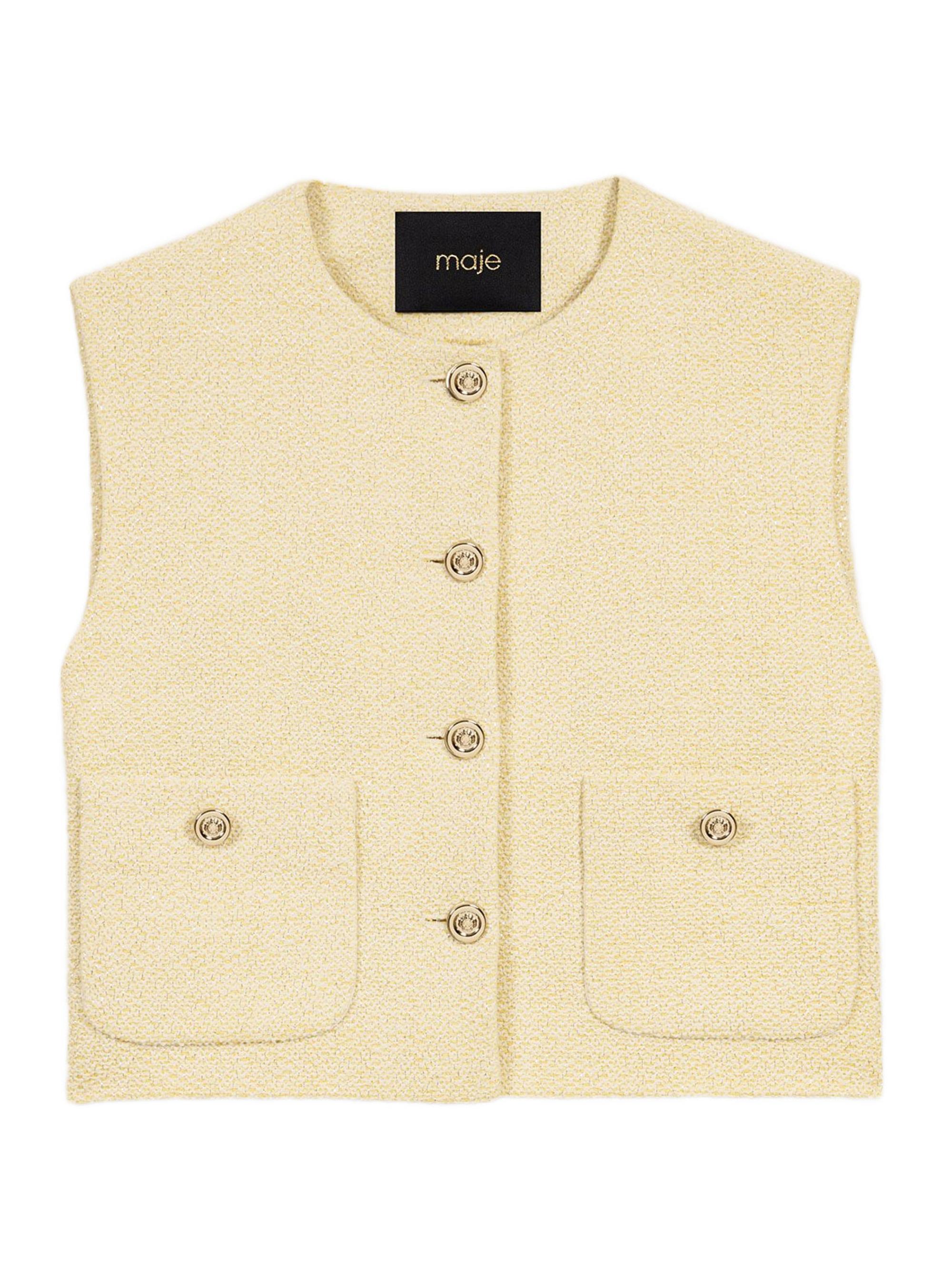 Maje Women's Tweed Sleeveless Jacket - Beige