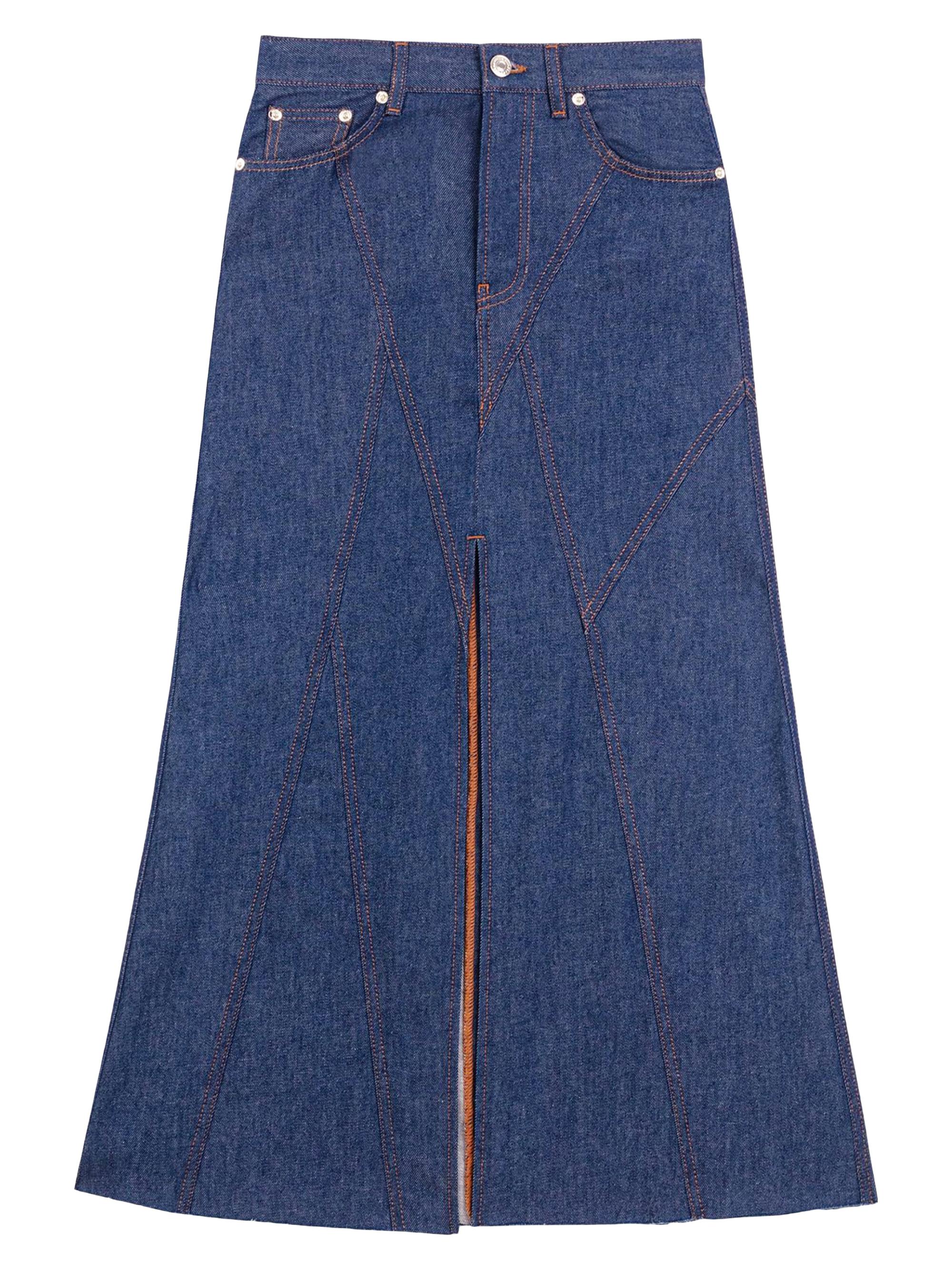 Maje Women's Long Denim Skirt - Navy