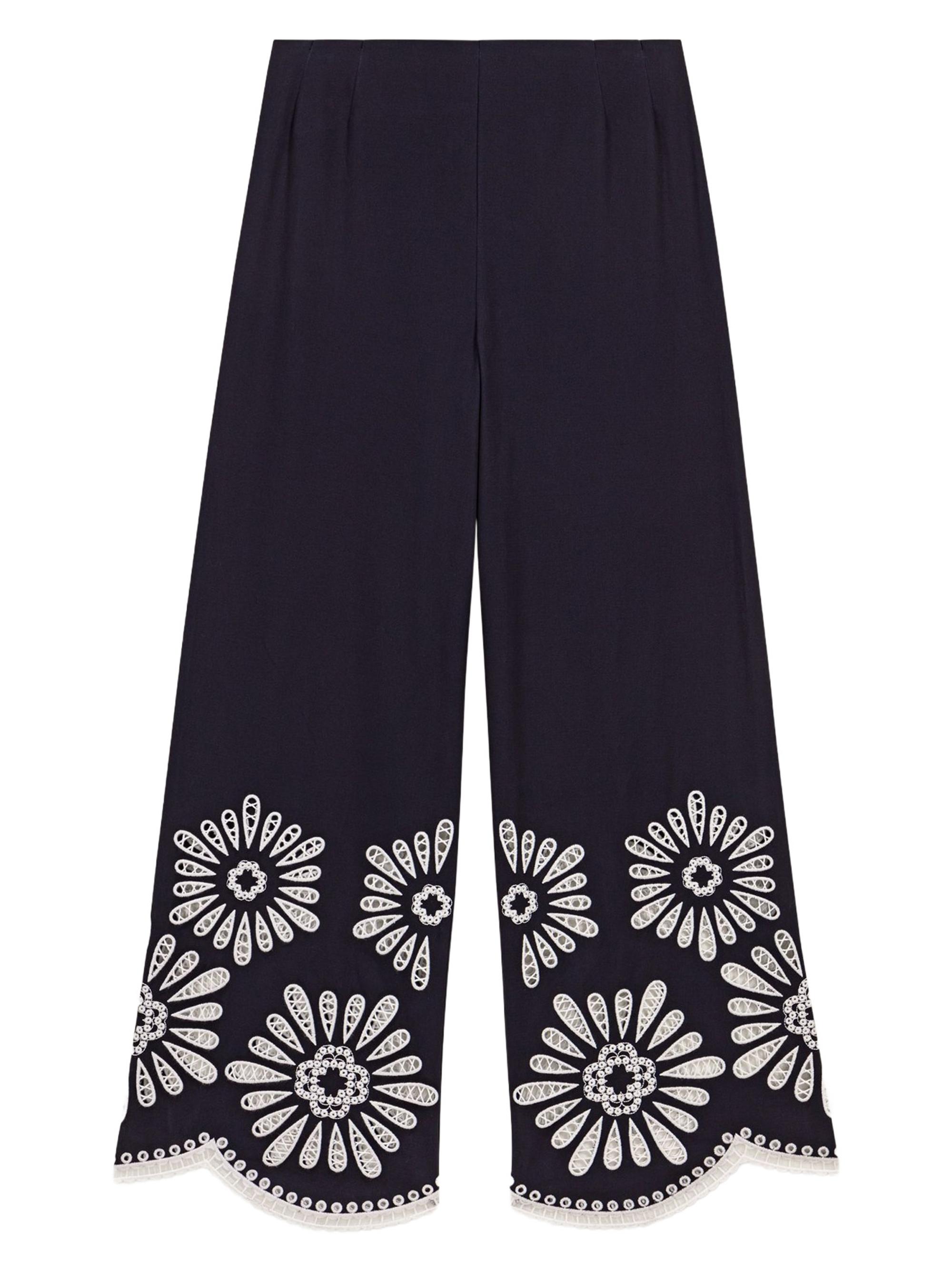 Maje Women's Pants with Crochet Detail - Navy