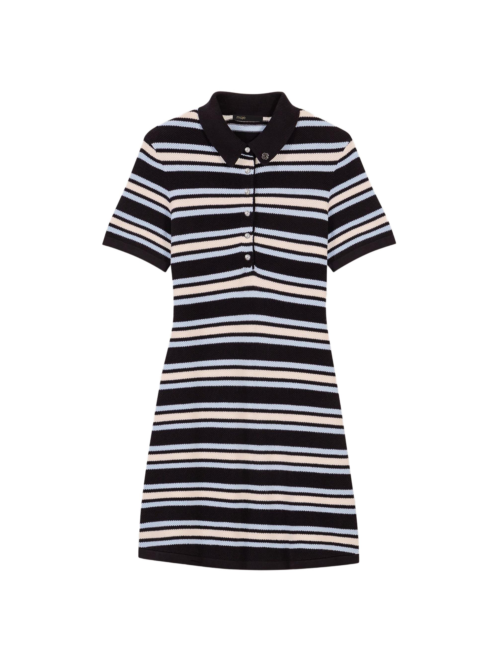 Maje Women's Striped Knit Polo Dress - Navy Stripes