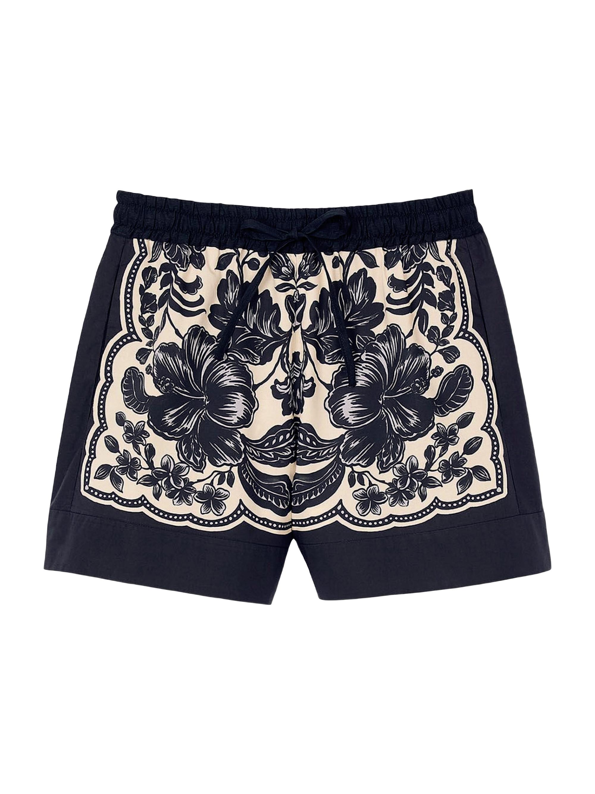 Sandro Women's Floral Print Shorts - Ecru Black