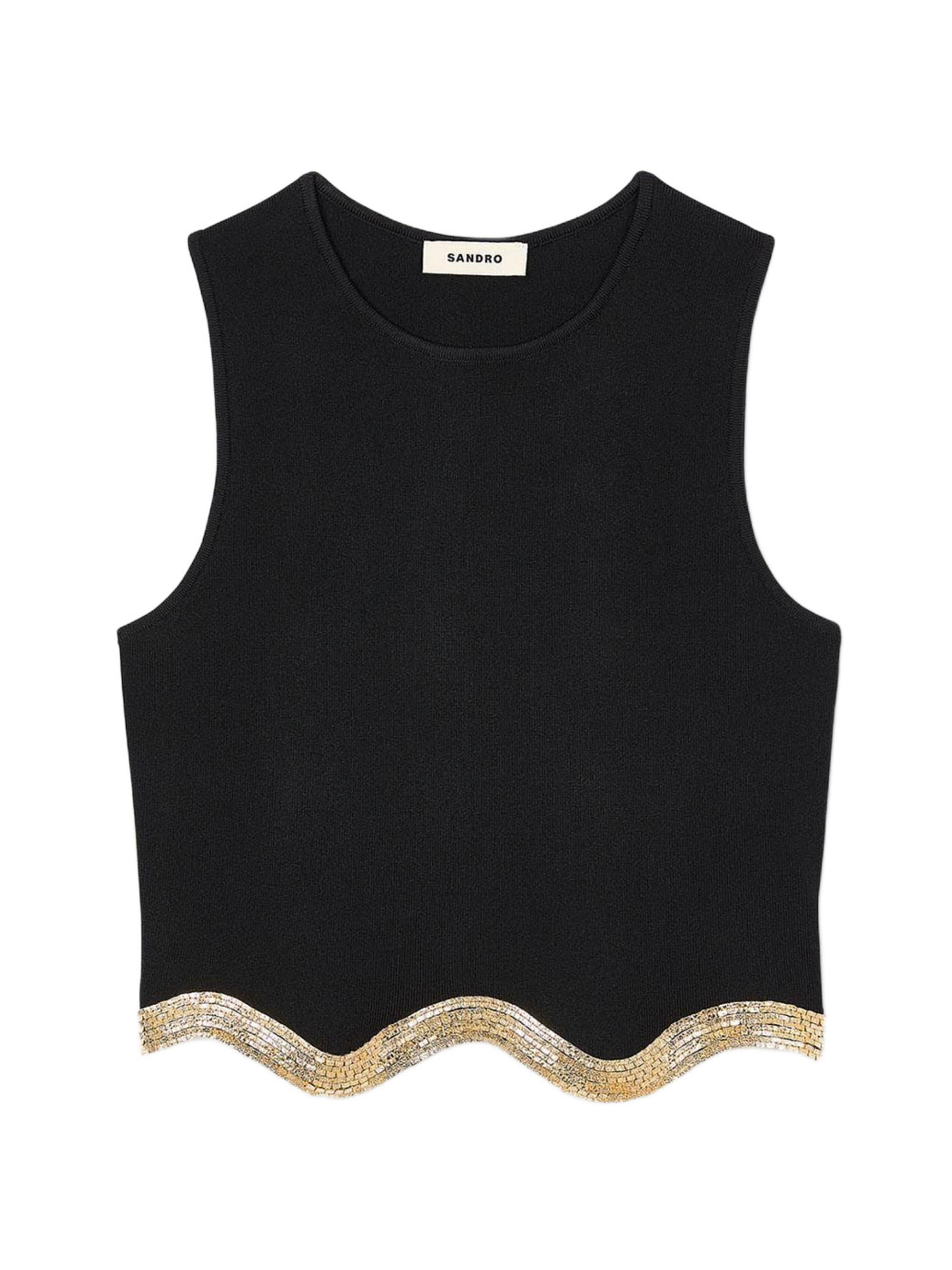 Sandro Women's Cropped Sweater with Chain Detail - Black