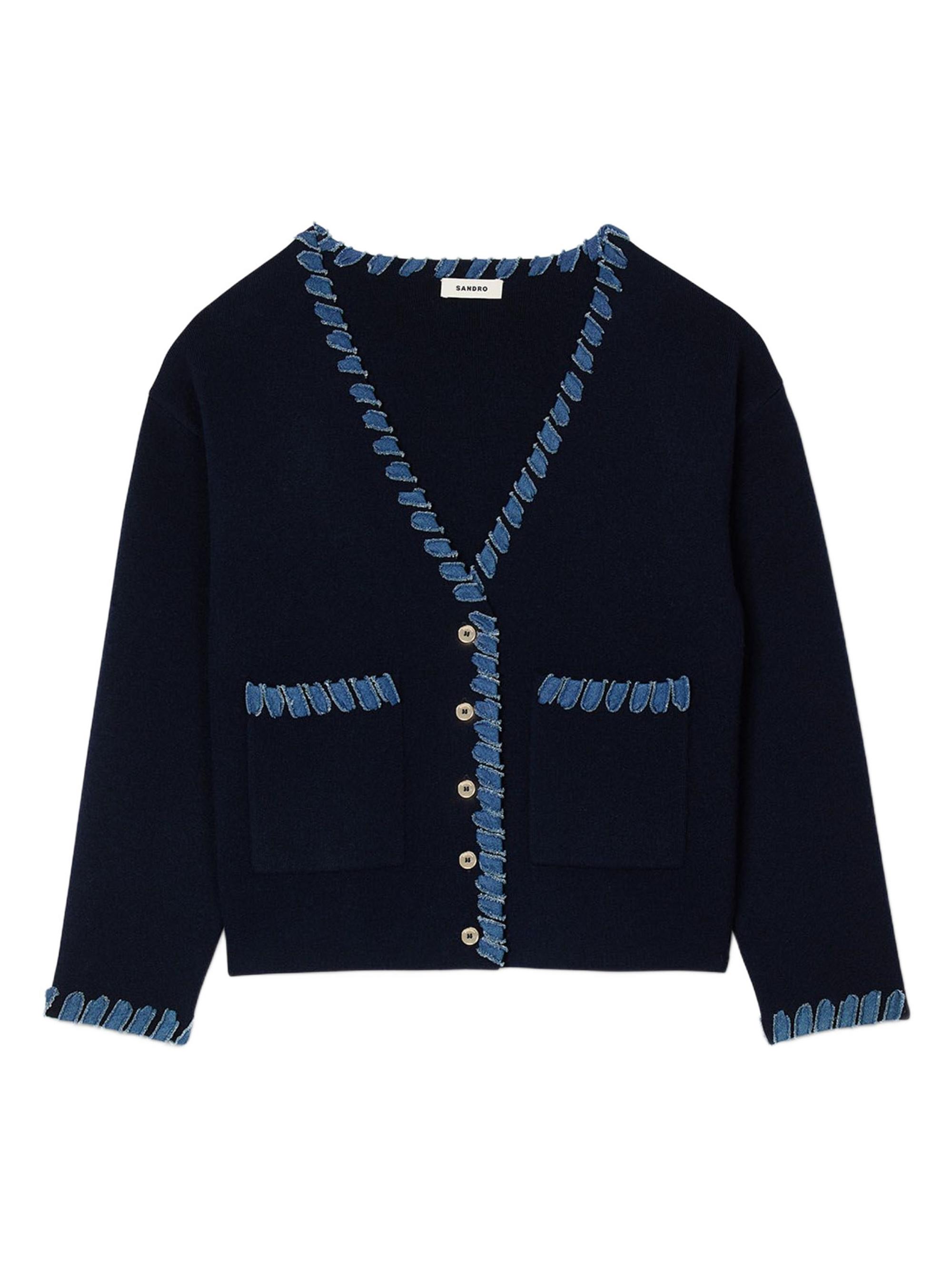 Sandro Women's Cardigan with Denim Details - Navy Blue