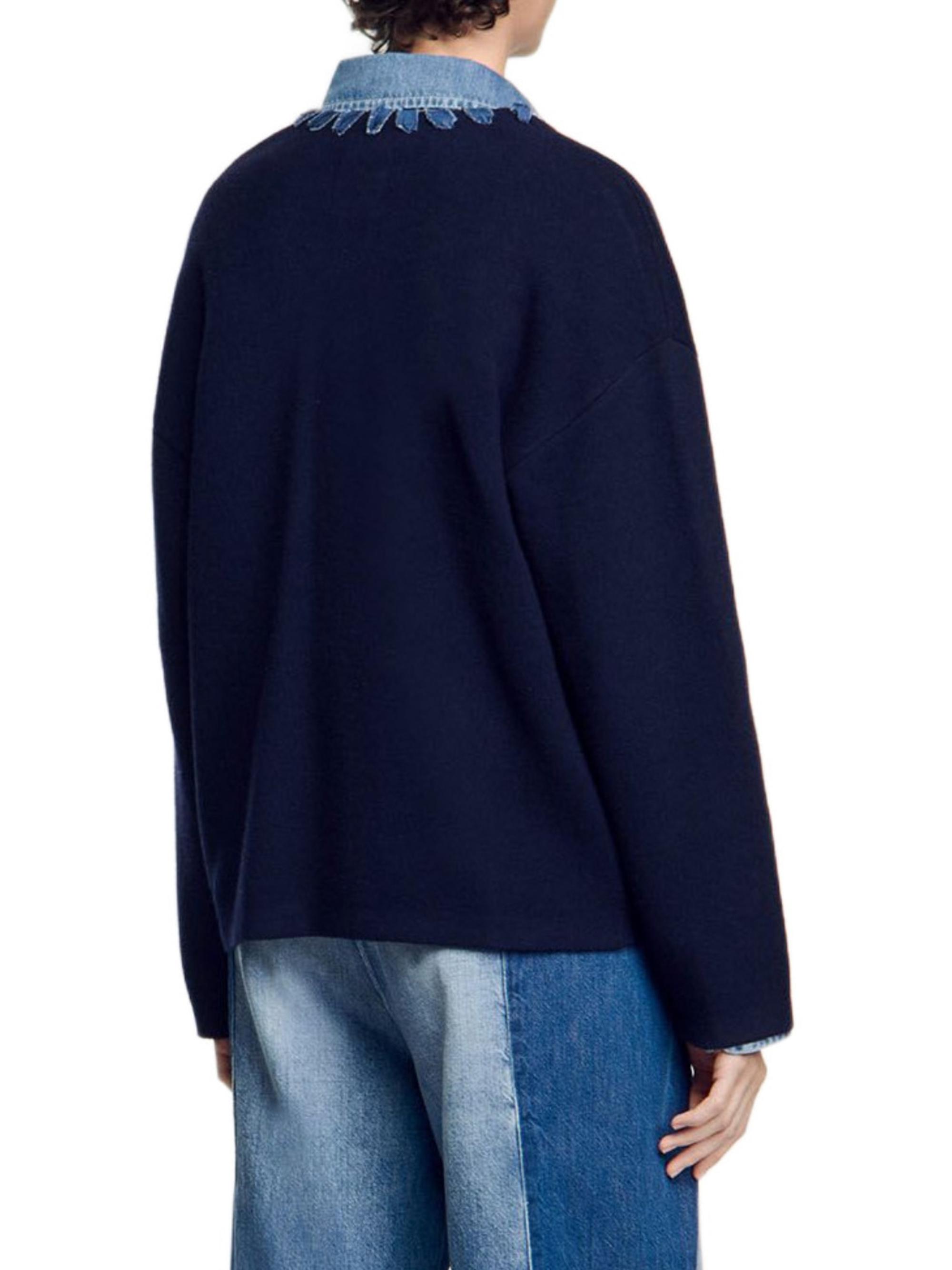 Sandro Cardigan with Denim Details | Saks Fifth Avenue