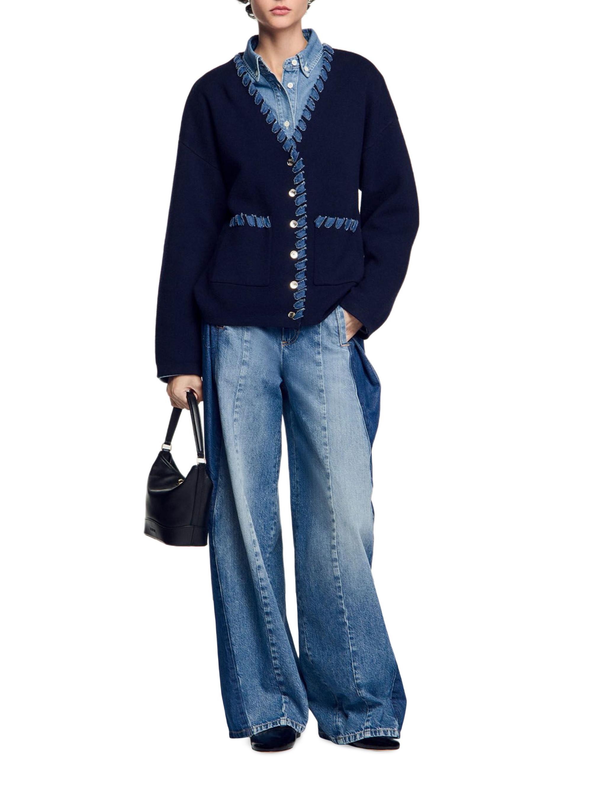 Sandro Cardigan with Denim Details | Saks Fifth Avenue