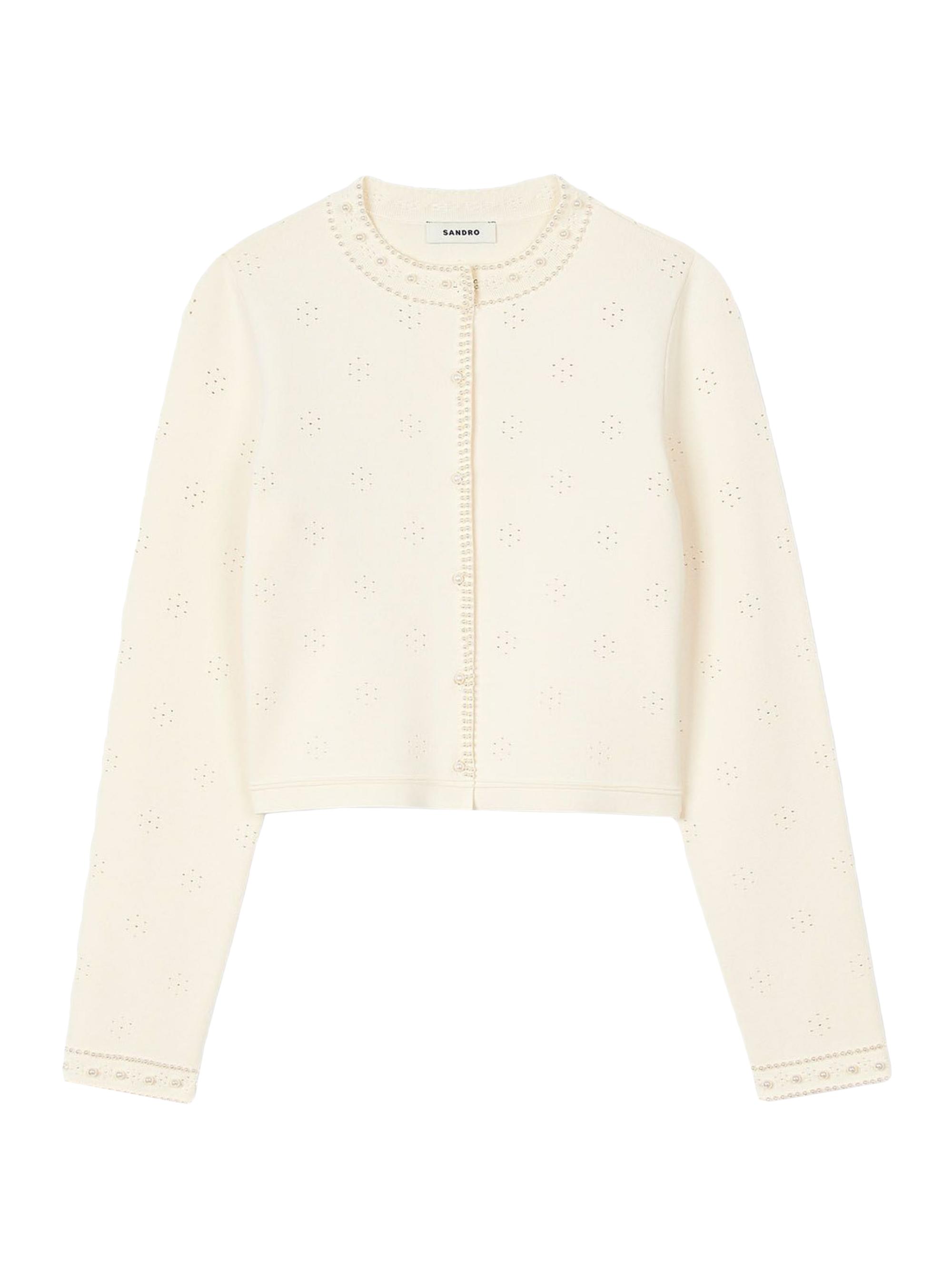 Sandro Women's Cropped Cardigan with Pearl Buttons - Ecru