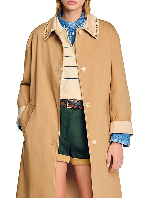 Shop Sandro Trench Coat with Rhinestone Collar | Saks Fifth Shop Sandro Trench Coat with Rhinestone Collar | Saks Fifth