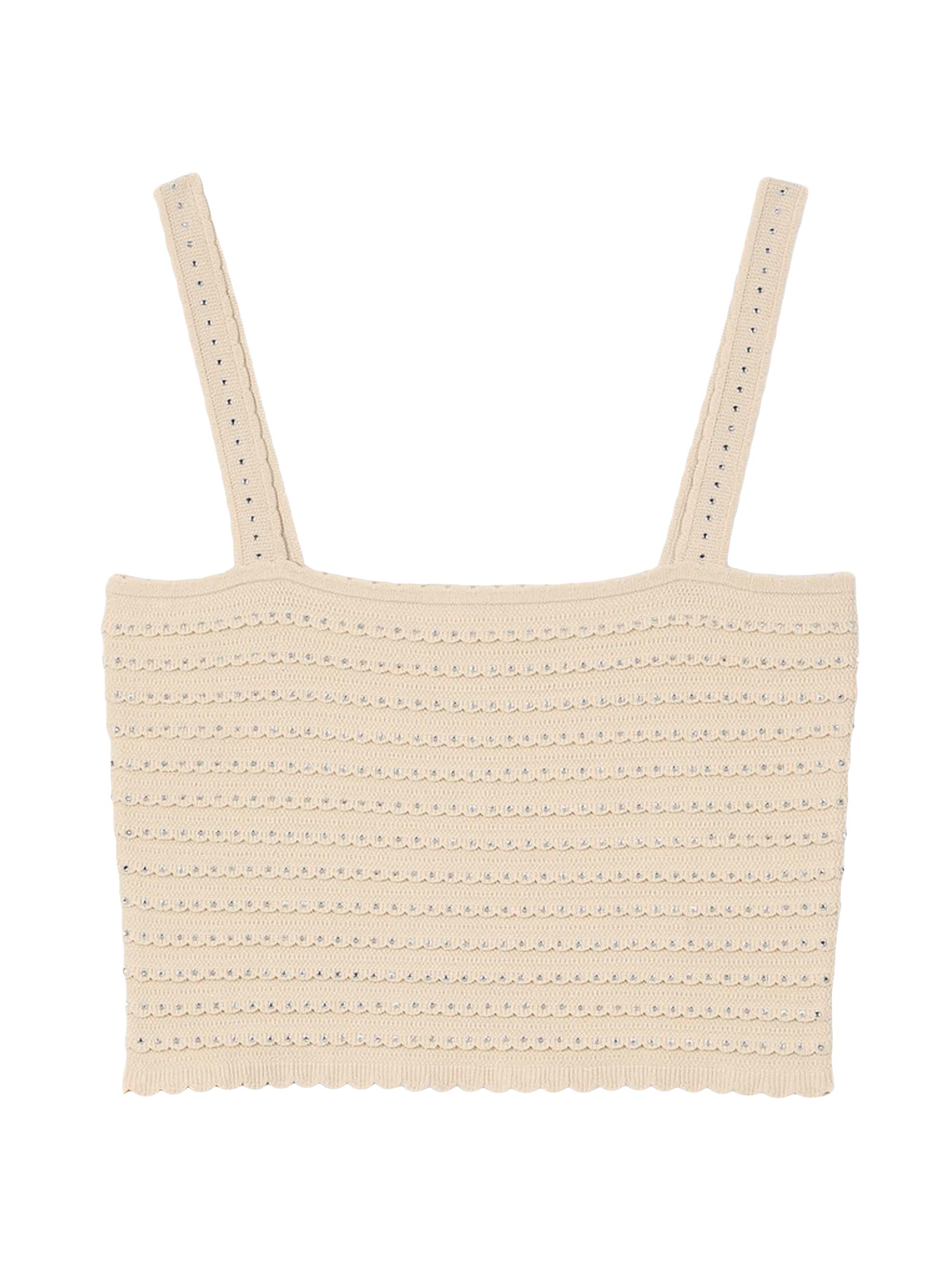 Sandro Women's Rhinestone Knit Crop Top - Almond Green
