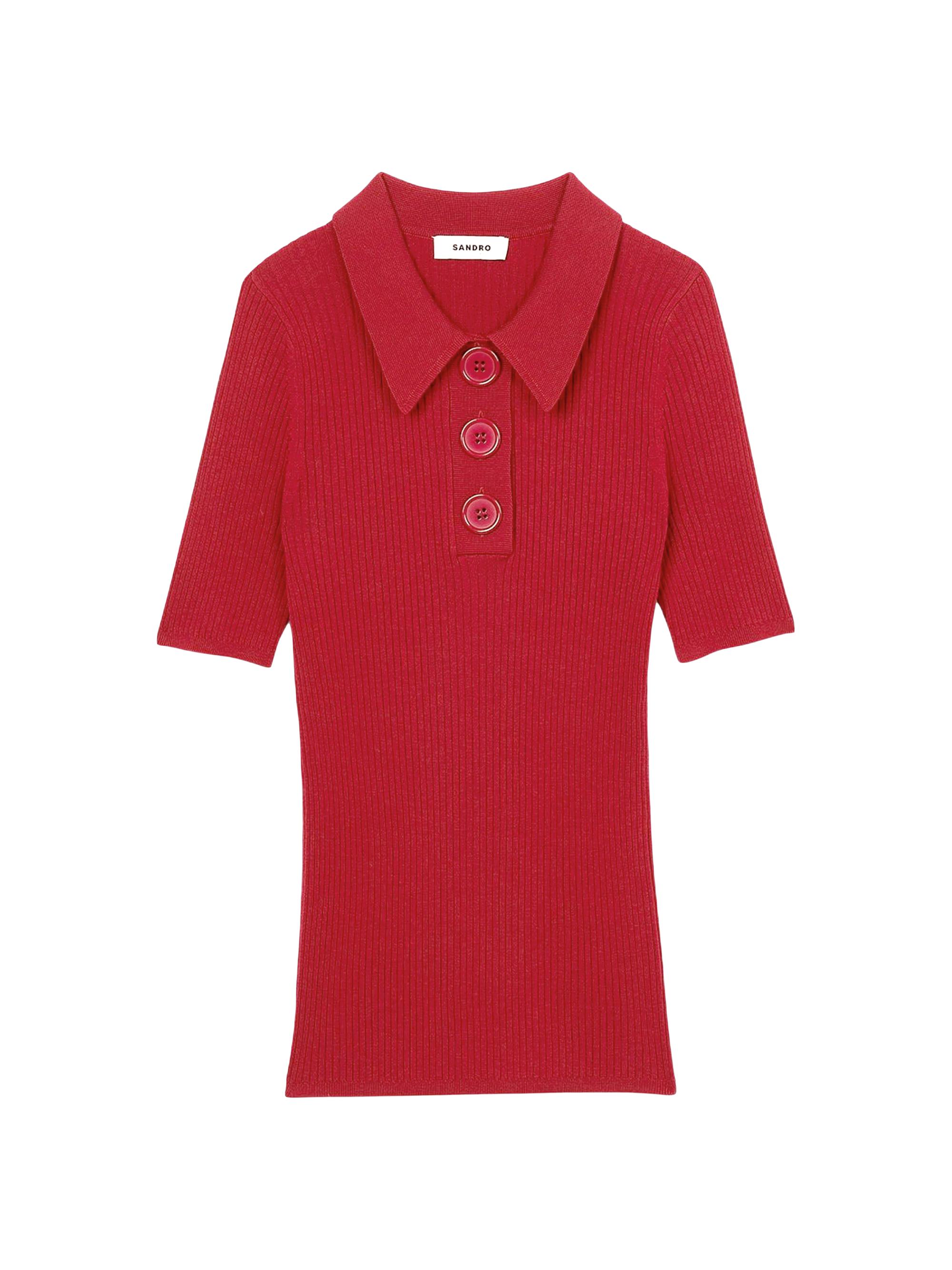 Sandro Women's Rib Knit Polo Shirt - Red