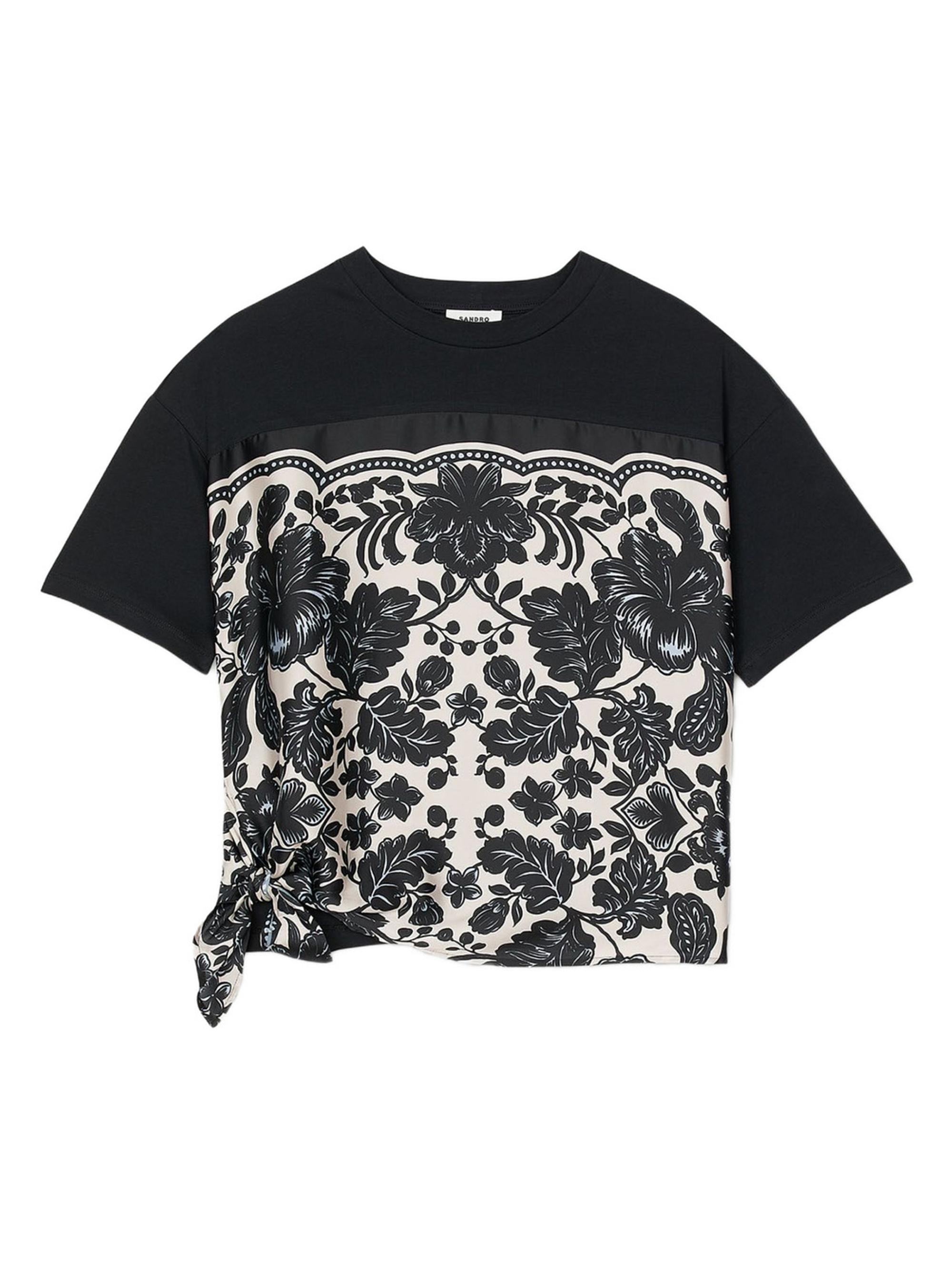 Sandro Women's Floral Motif T-Shirt - Ecru Black
